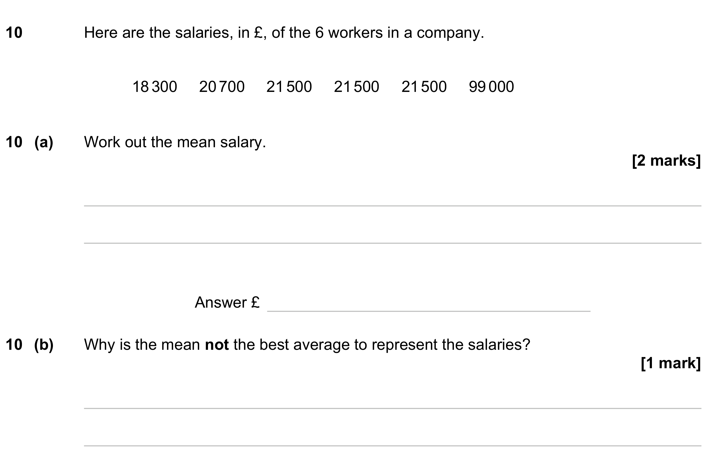 Question 10 — Mean/Median/Mode/Range — AQA GCSE November 2023