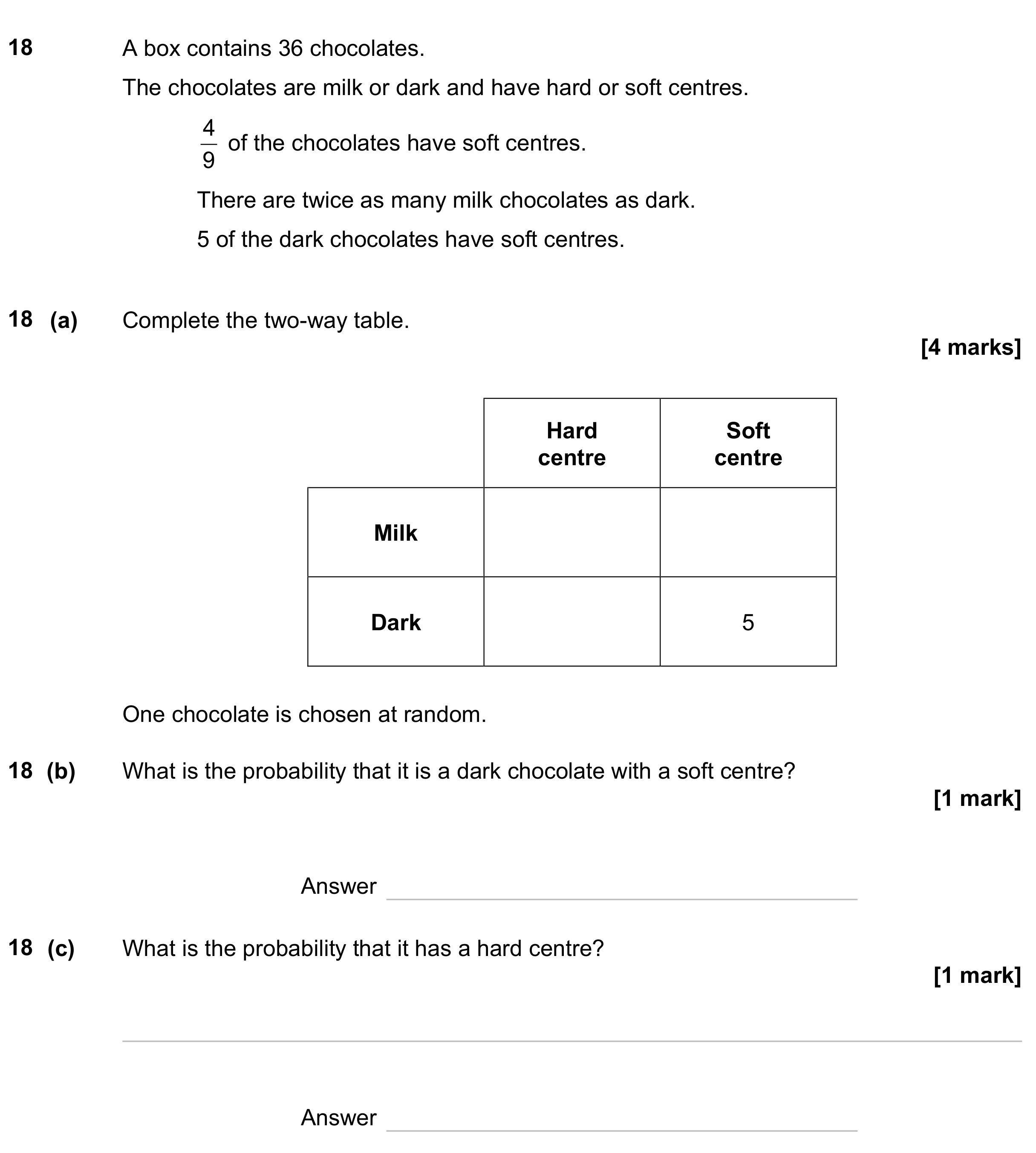Question 18 — Two Way Table — AQA GCSE November 2023