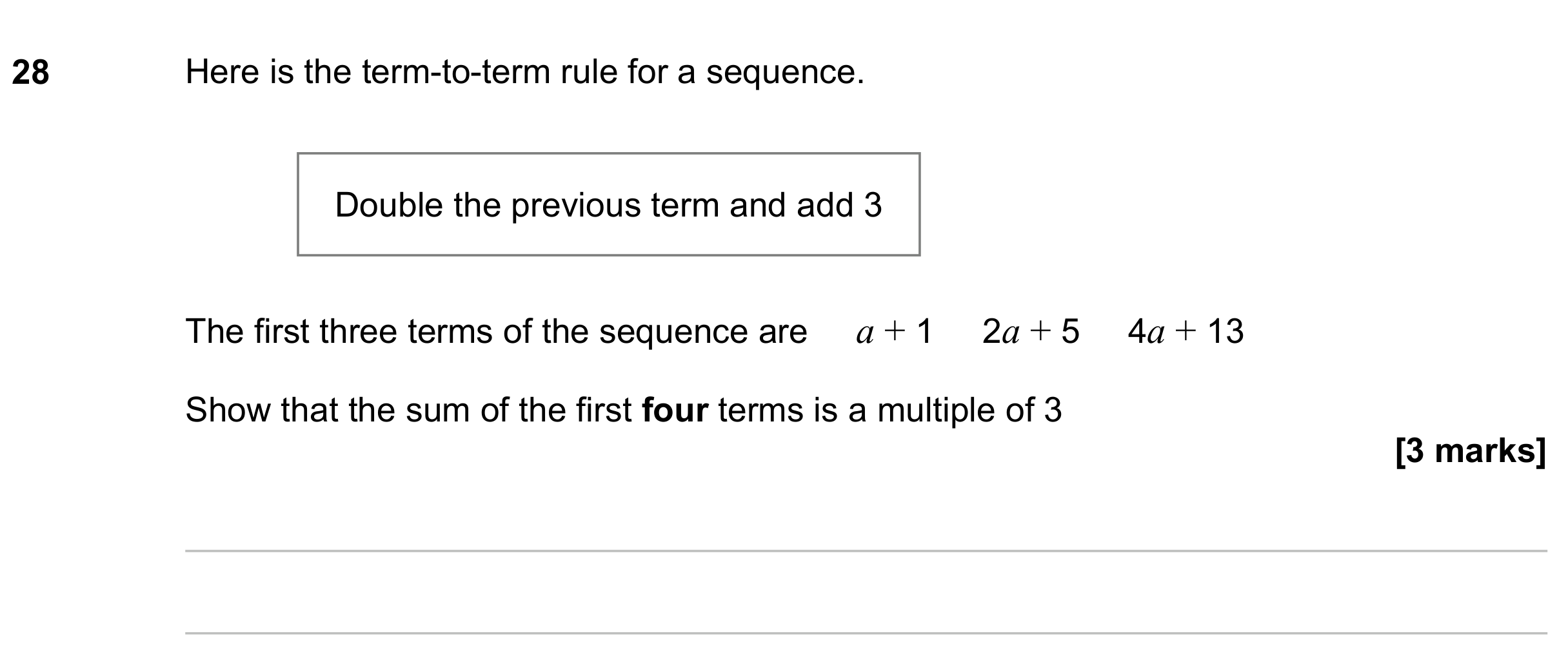 Question 28 — Sequences — AQA GCSE November 2023