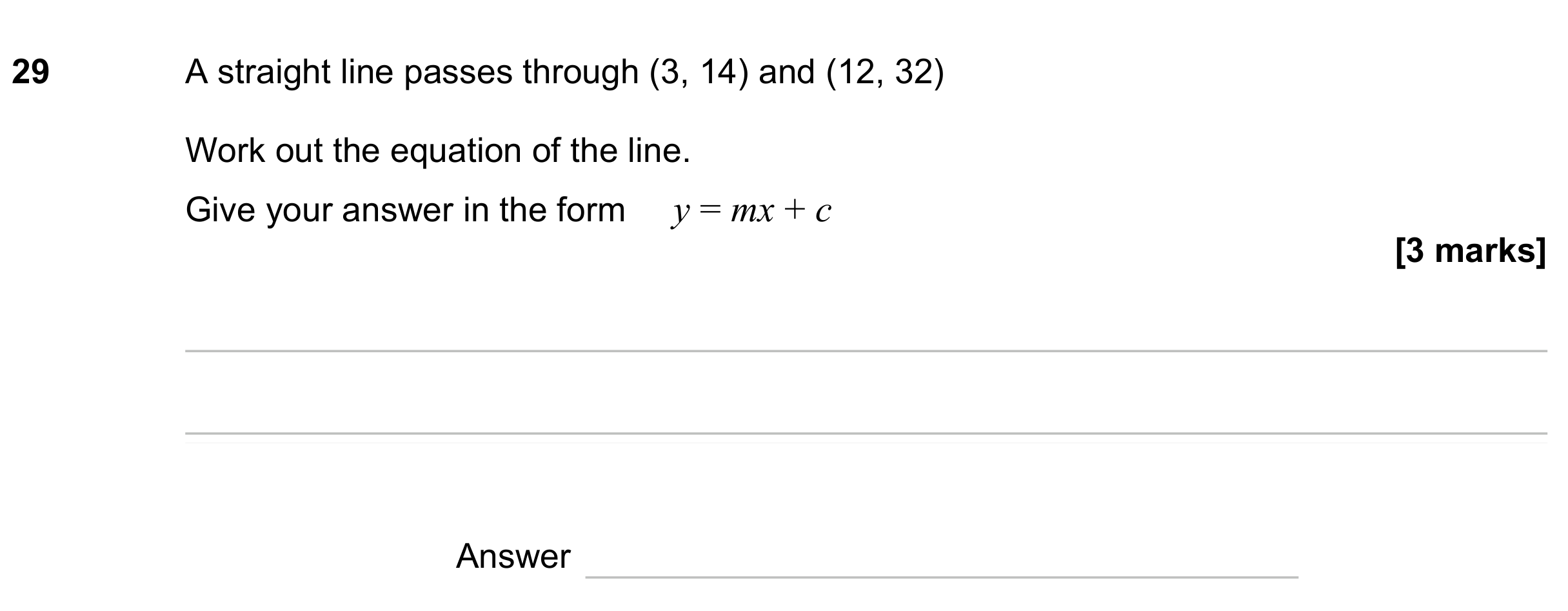 Question 29 — Straight Line Graphs — AQA GCSE November 2023