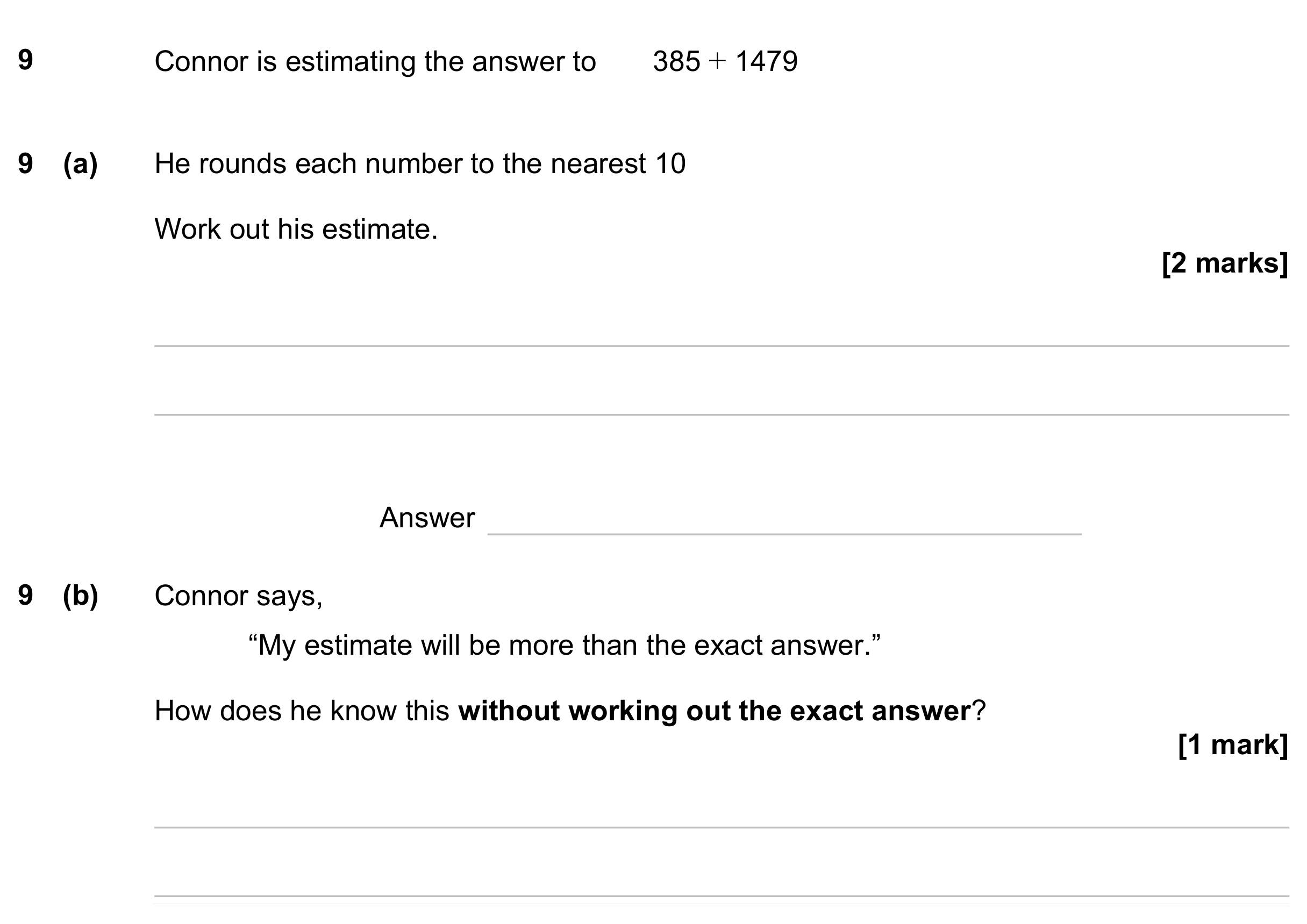 Question 9 — Estimations — AQA GCSE November 2023