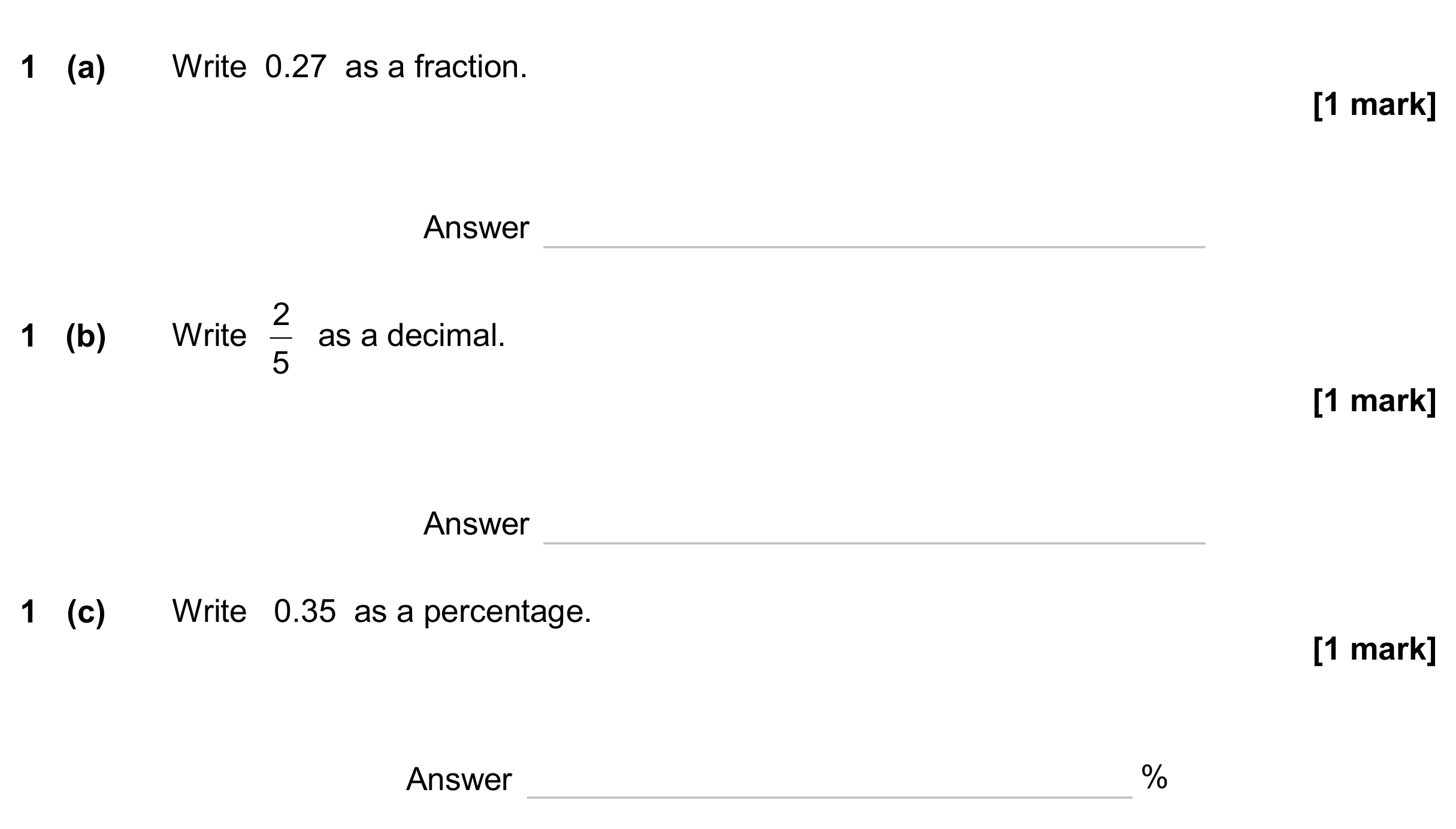 Question 1 — Fractions, Decimals, Percentages — AQA GCSE June 2024