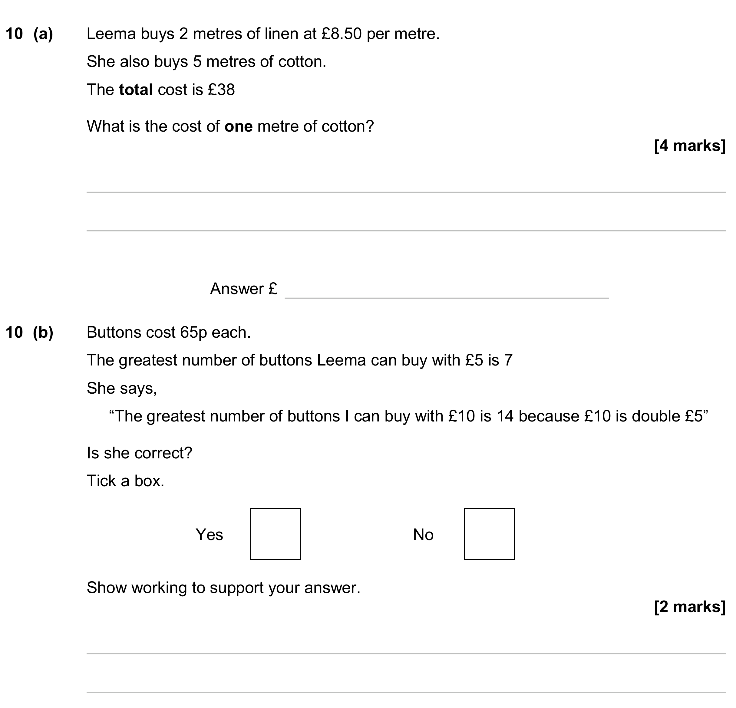 Question 10 — Money Problems — AQA GCSE June 2024