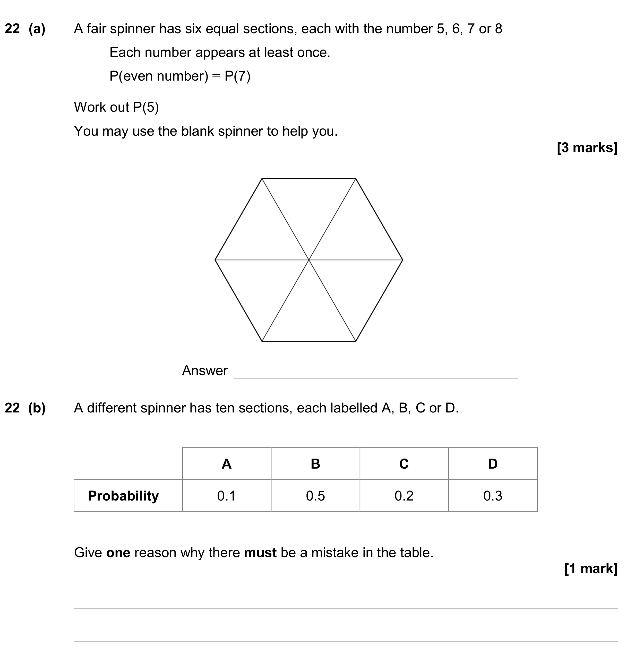 Question 22 — Probability — AQA GCSE June 2024