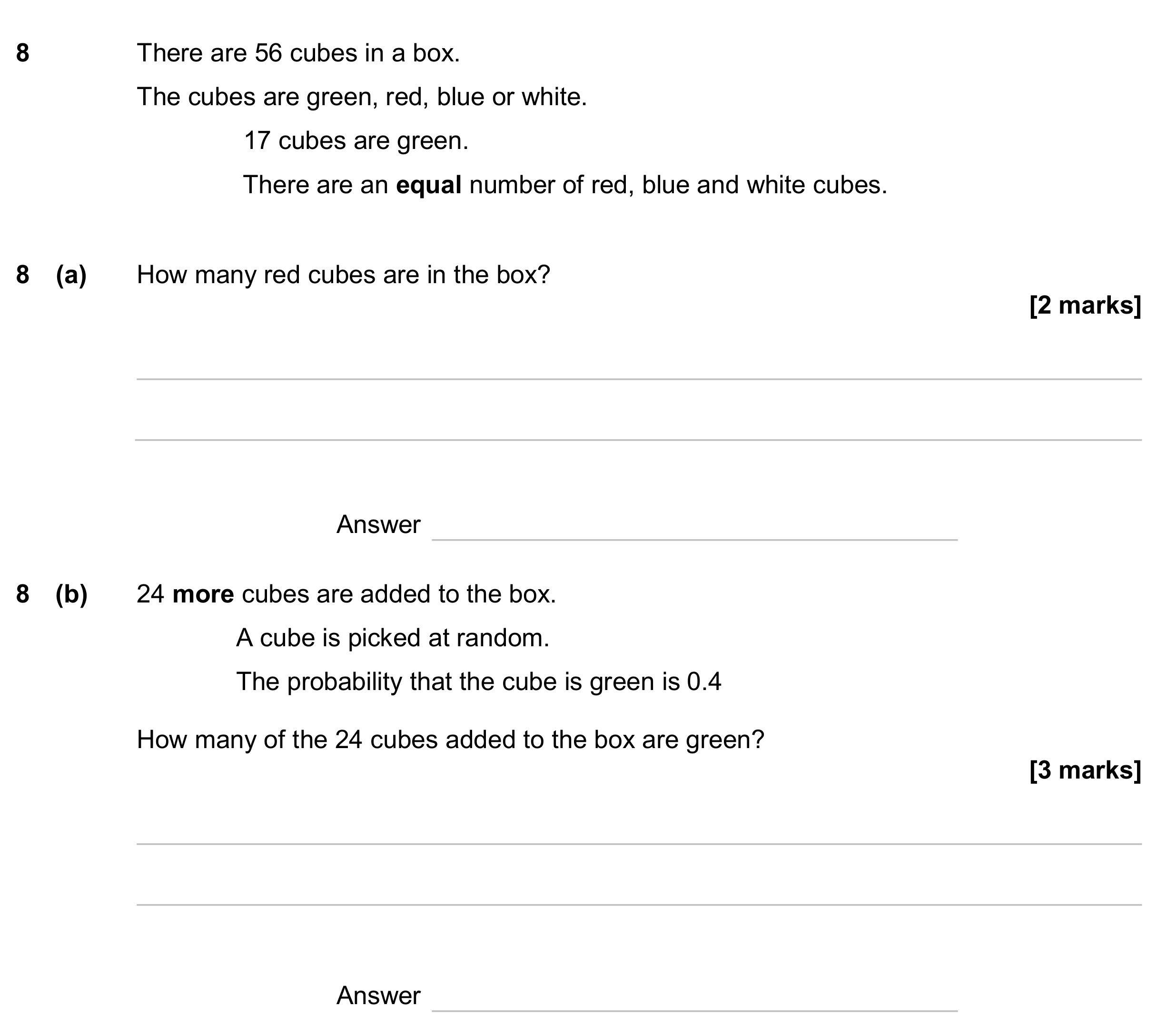 Question 8 — Probability — AQA GCSE June 2024