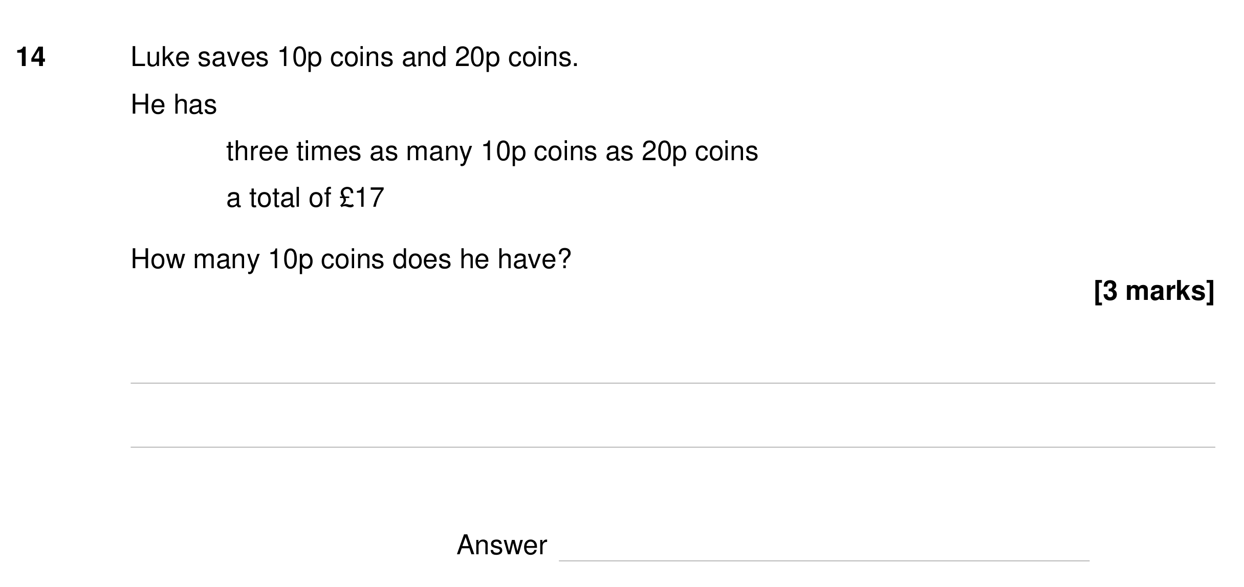 Question 14 — Money Problems — AQA GCSE Specimen