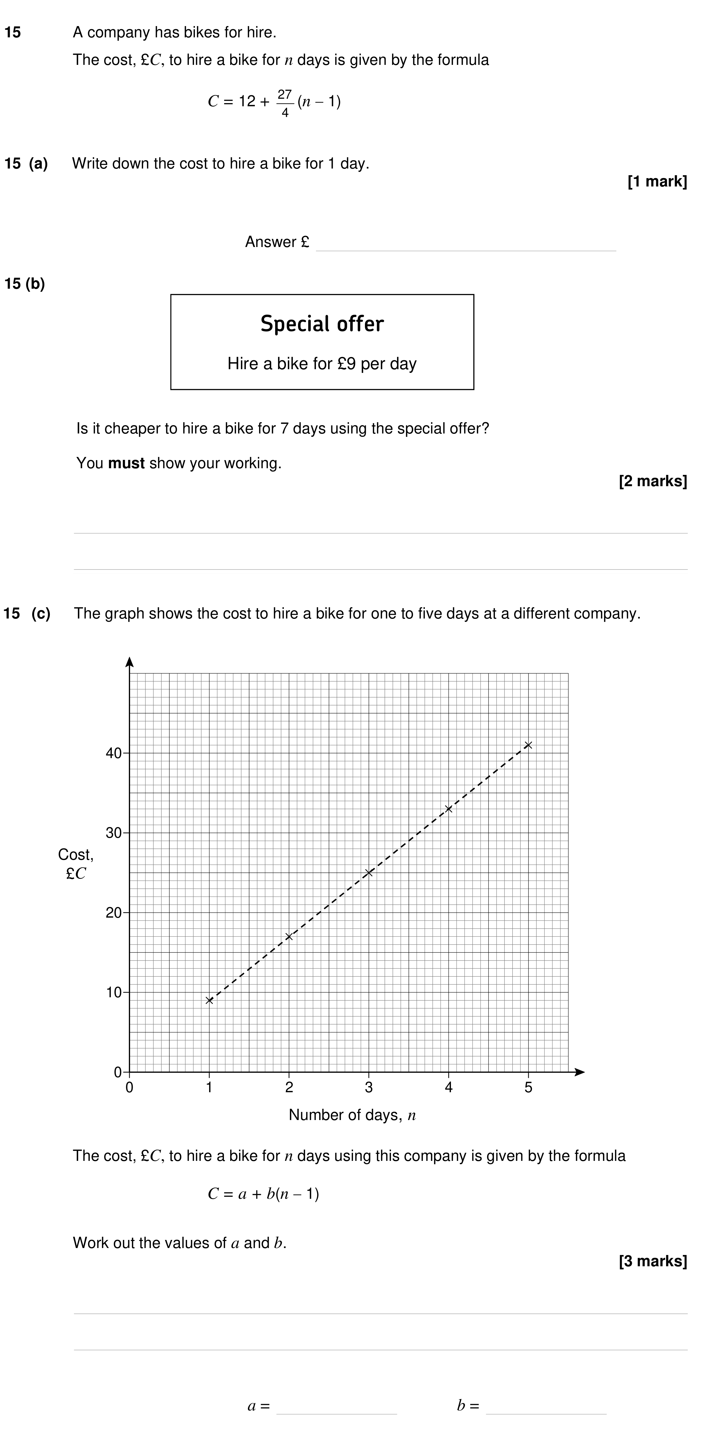 Question 15 — Formulae, Money Problems — AQA GCSE Specimen