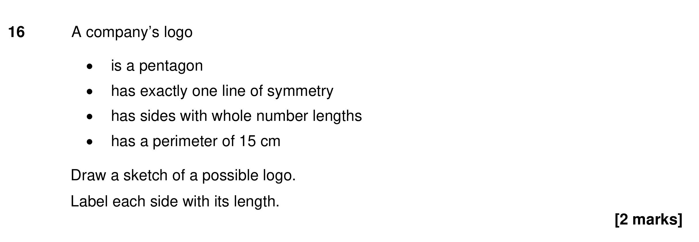 Question 16 — Construction, Polygons, Symmetry, Perimeter and Area — AQA GCSE Specimen
