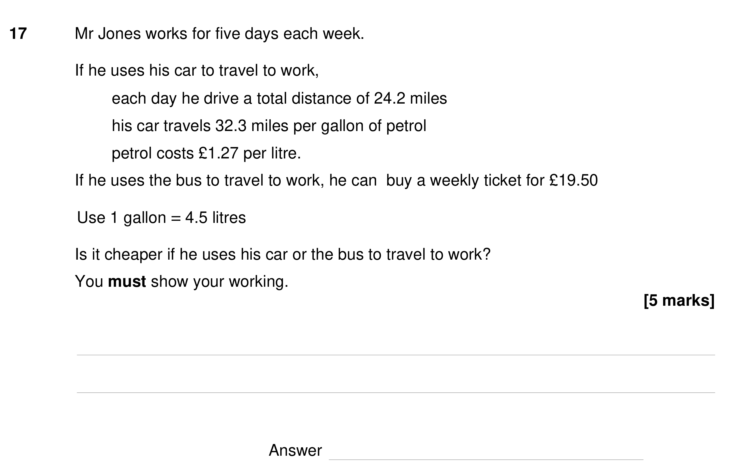 Question 17 — Money Problems, Unit Conversions — AQA GCSE Specimen