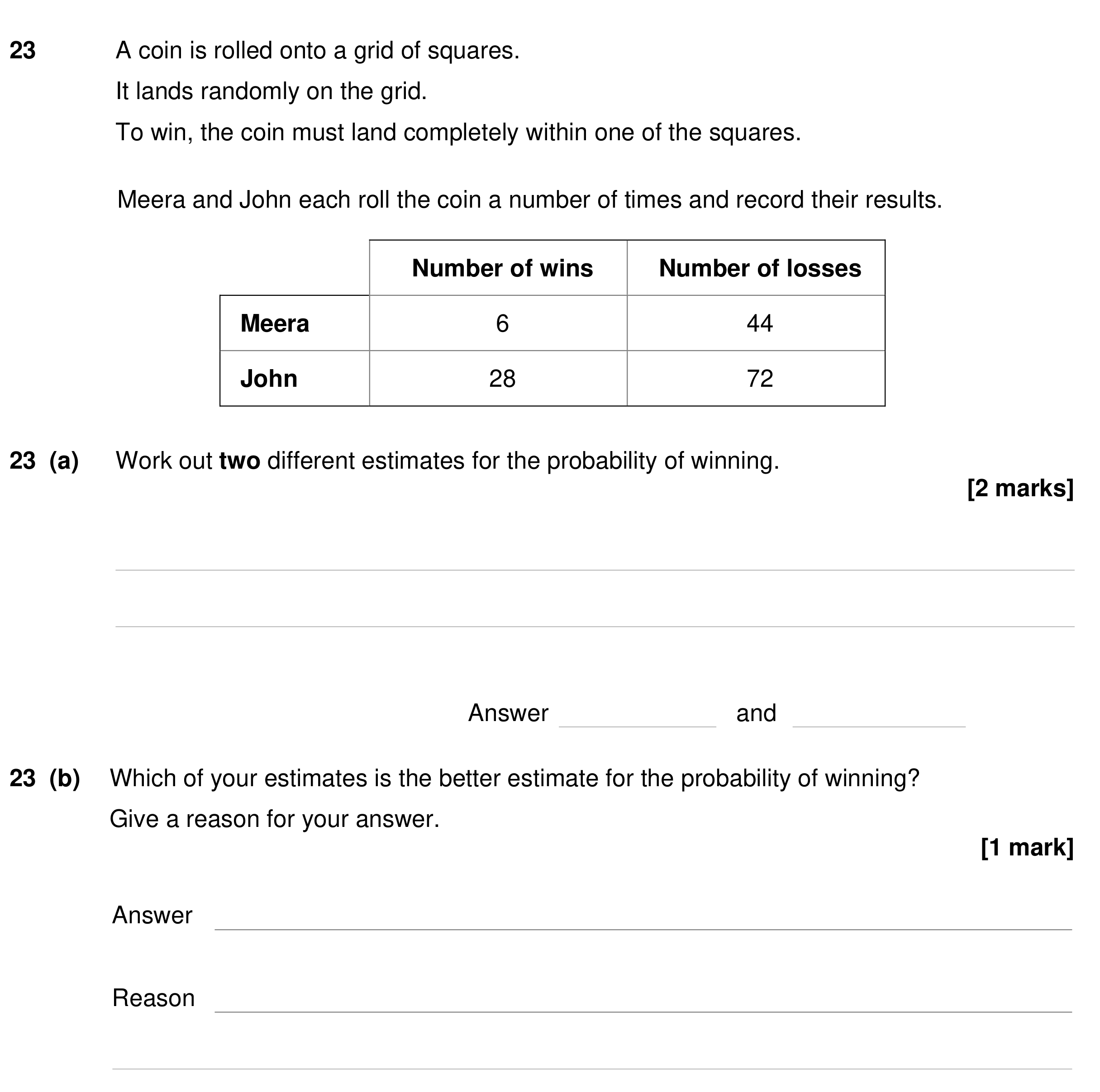 Question 23 — Probability — AQA GCSE Specimen
