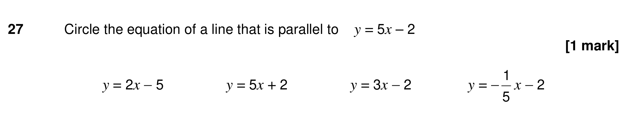 Question 27 — Straight Line Graphs — AQA GCSE Specimen