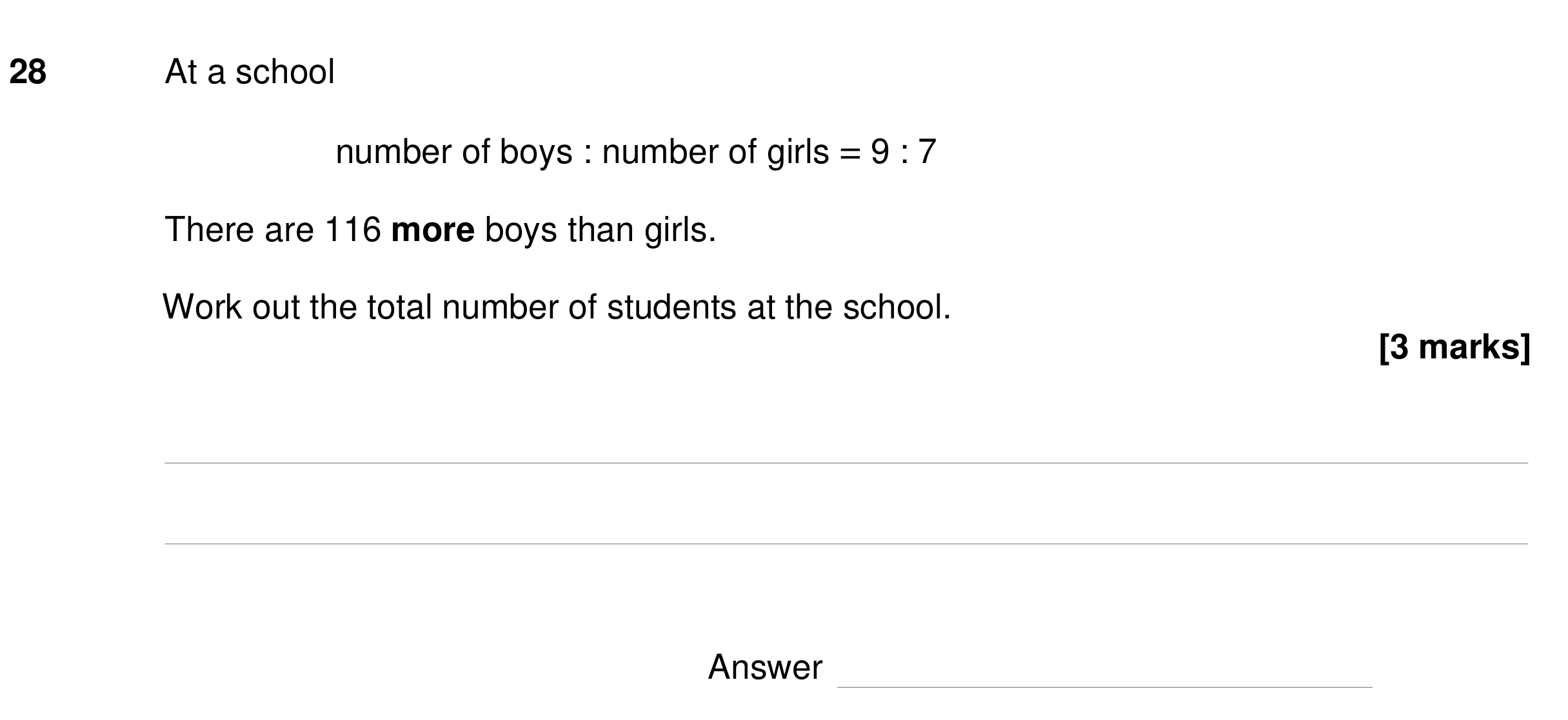 Question 28 — Ratios — AQA GCSE Specimen