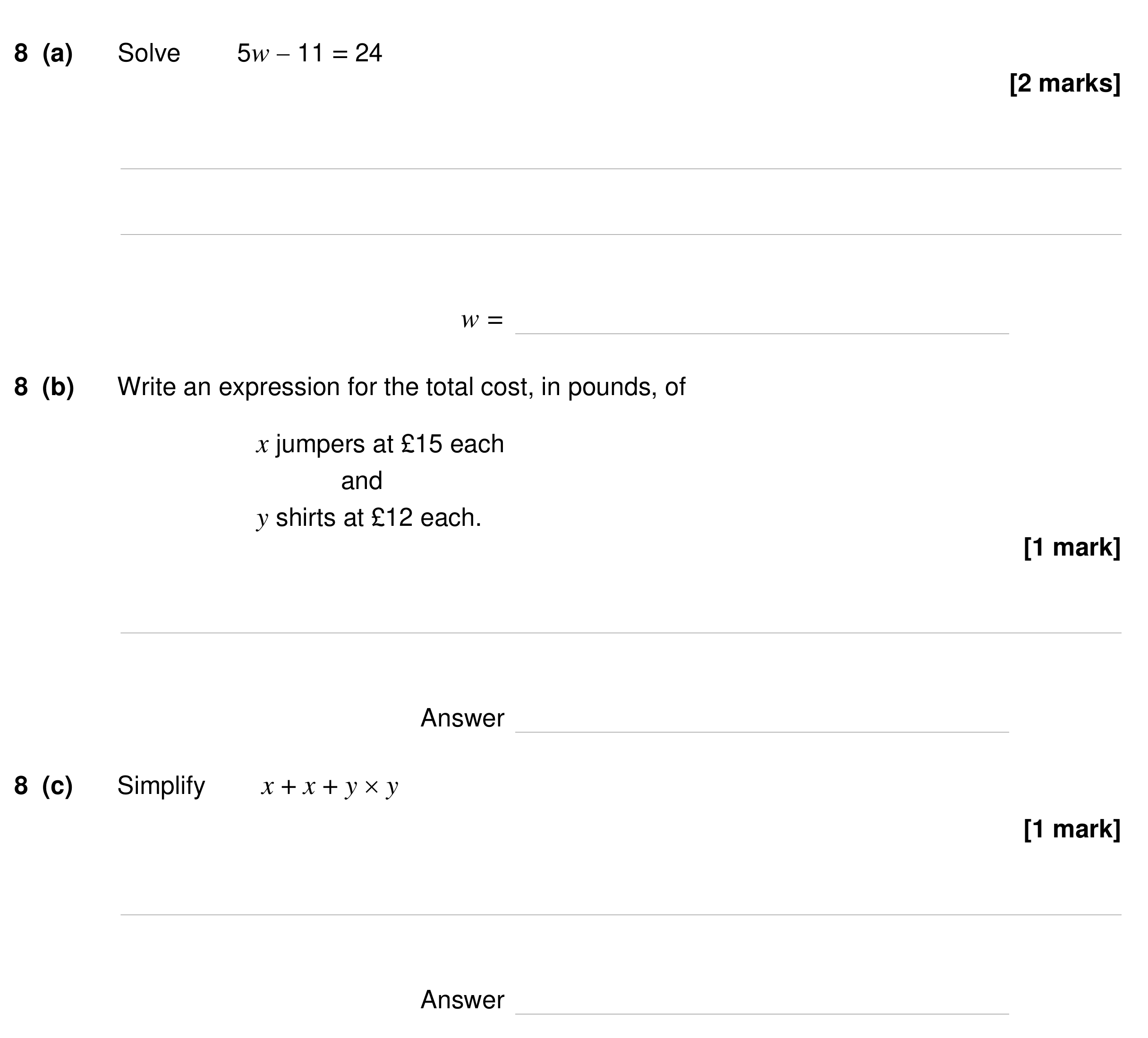 Question 8 — Formulae, Factorise/Expand/Simplify — AQA GCSE Specimen