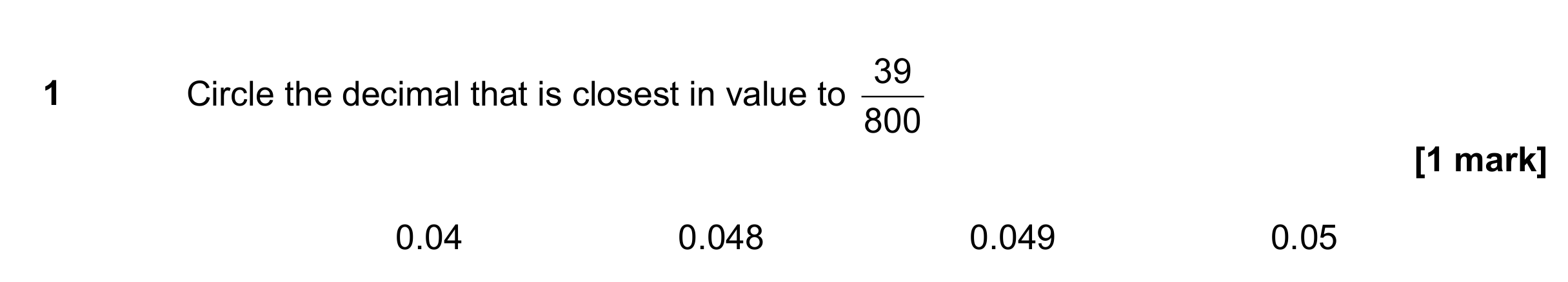 Question 1 — Fractions, Decimals — AQA GCSE June 2017