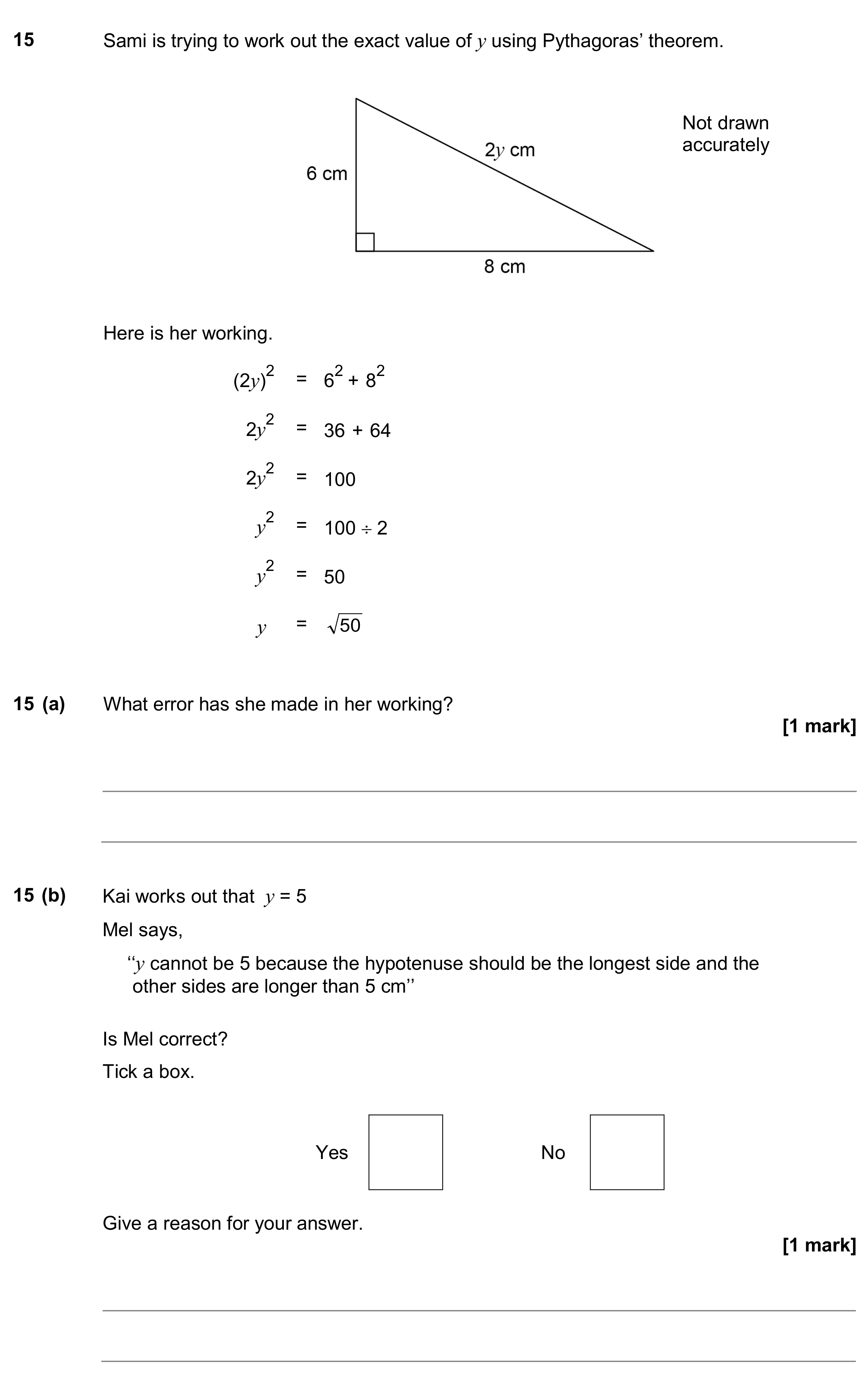 Question 15 — Pythagoras — AQA GCSE June 2017