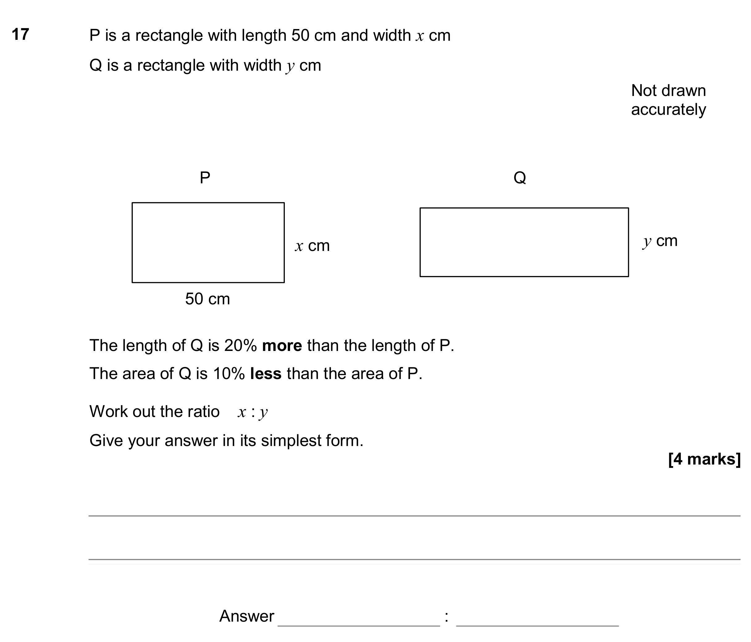 Question 17 — Perimeter and Area, Ratios, Percentages — AQA GCSE June 2017