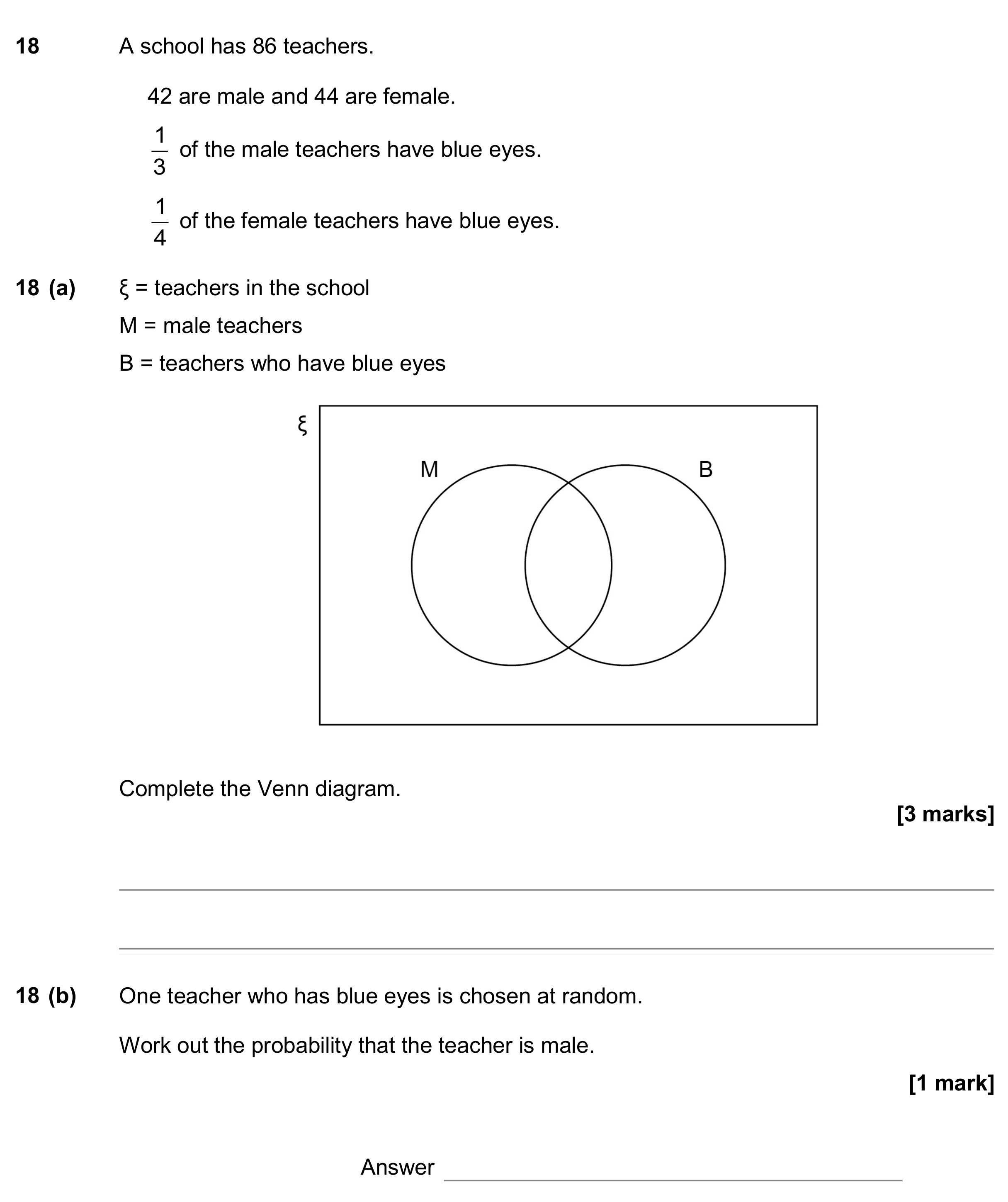 Question 18 — Venn Diagram — AQA GCSE June 2017