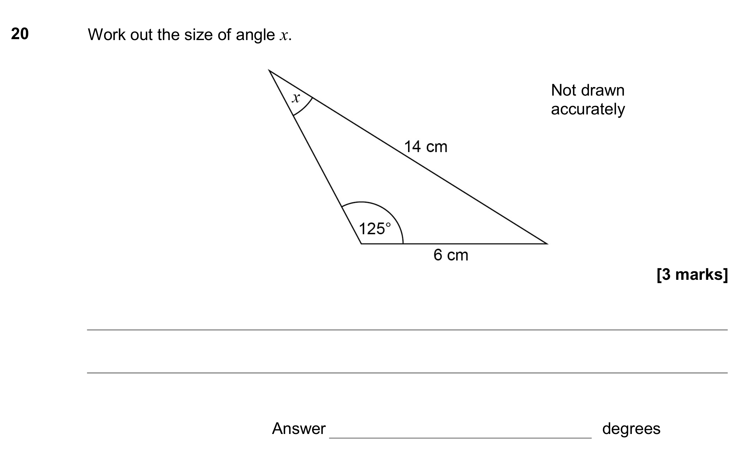 Question 20 — Sine/Cosine Rule — AQA GCSE June 2017