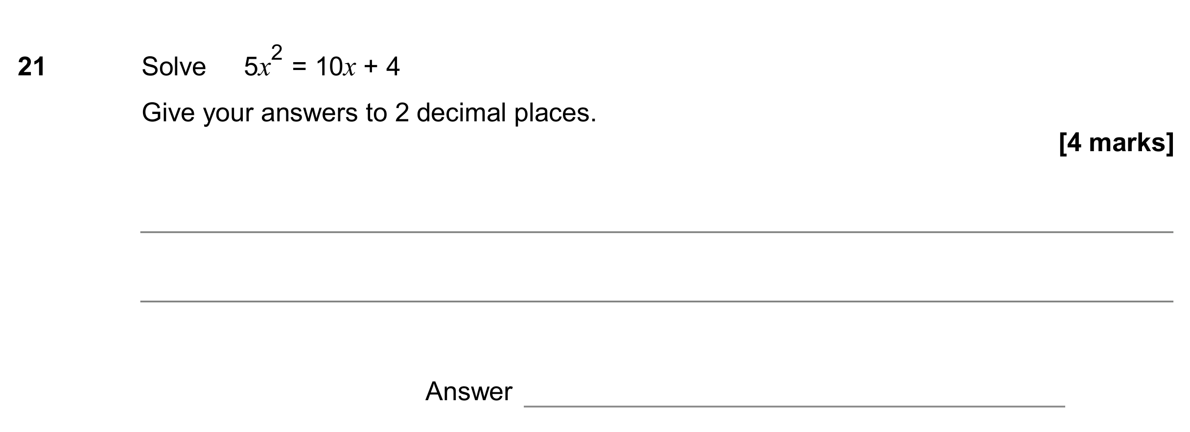 Question 21 — Quadratic Equations — AQA GCSE June 2017