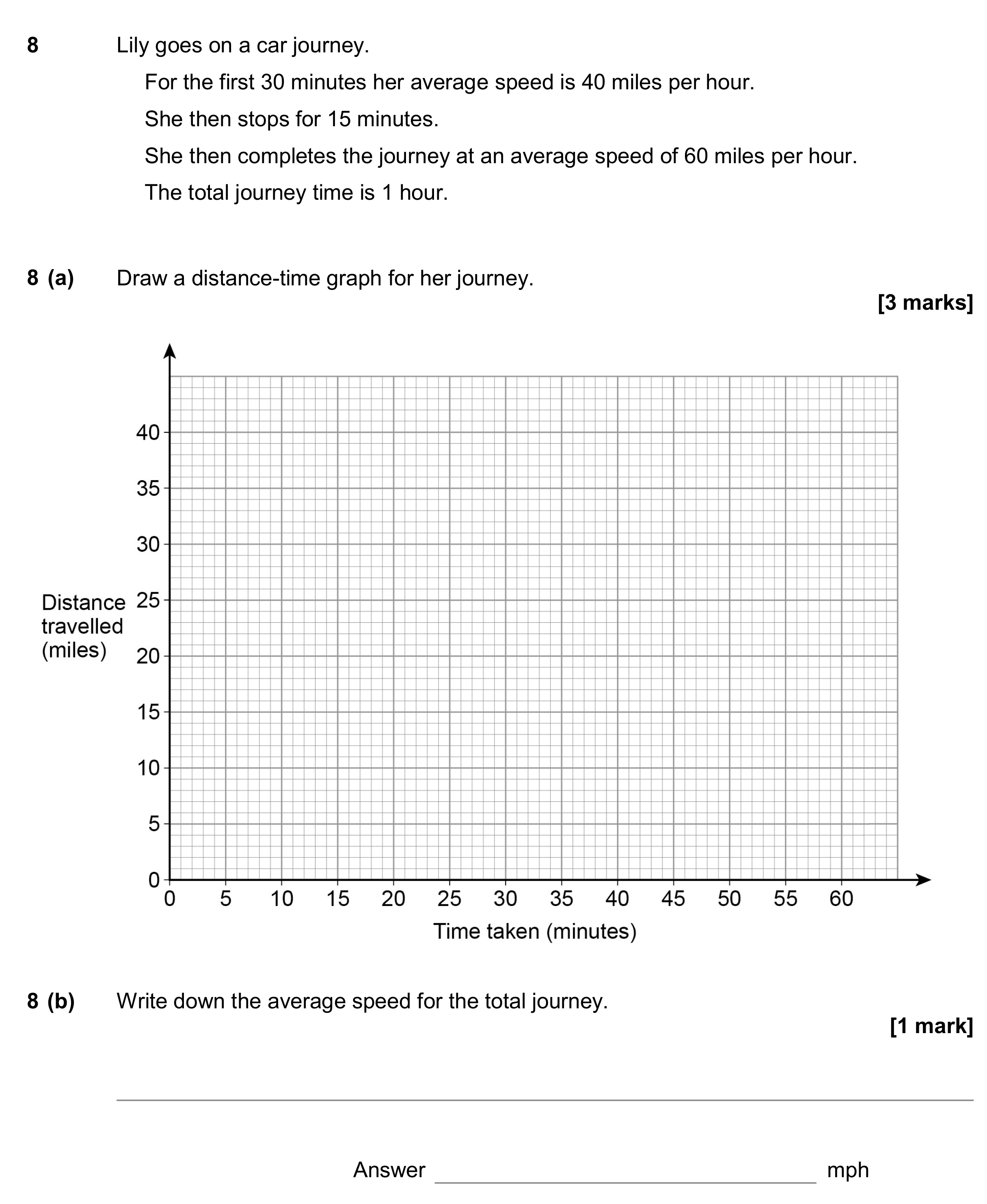 Question 8 — Distance Time Graph, Speed/Distance/Time/Density/Pressure — AQA GCSE June 2017