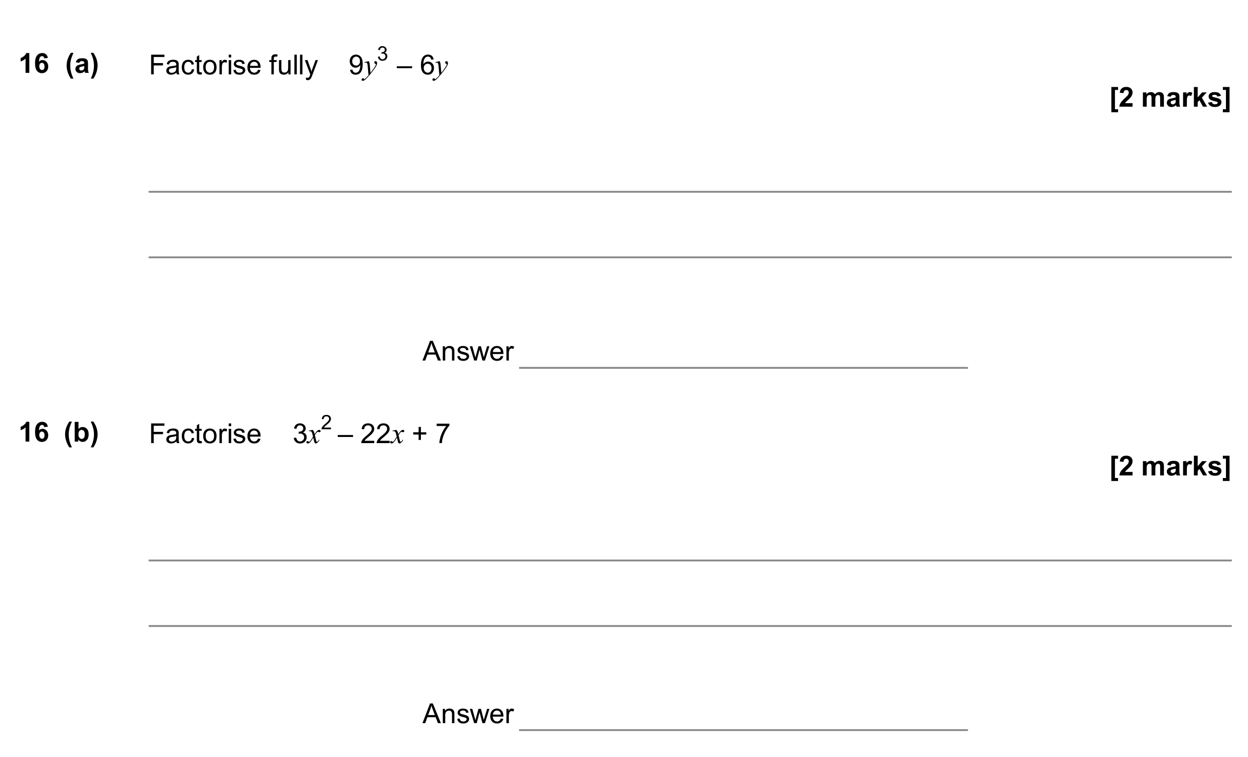 Question 16 — Algebra (Expand/Simplify/Factorise), Quadratic Equations — AQA GCSE November 2017
