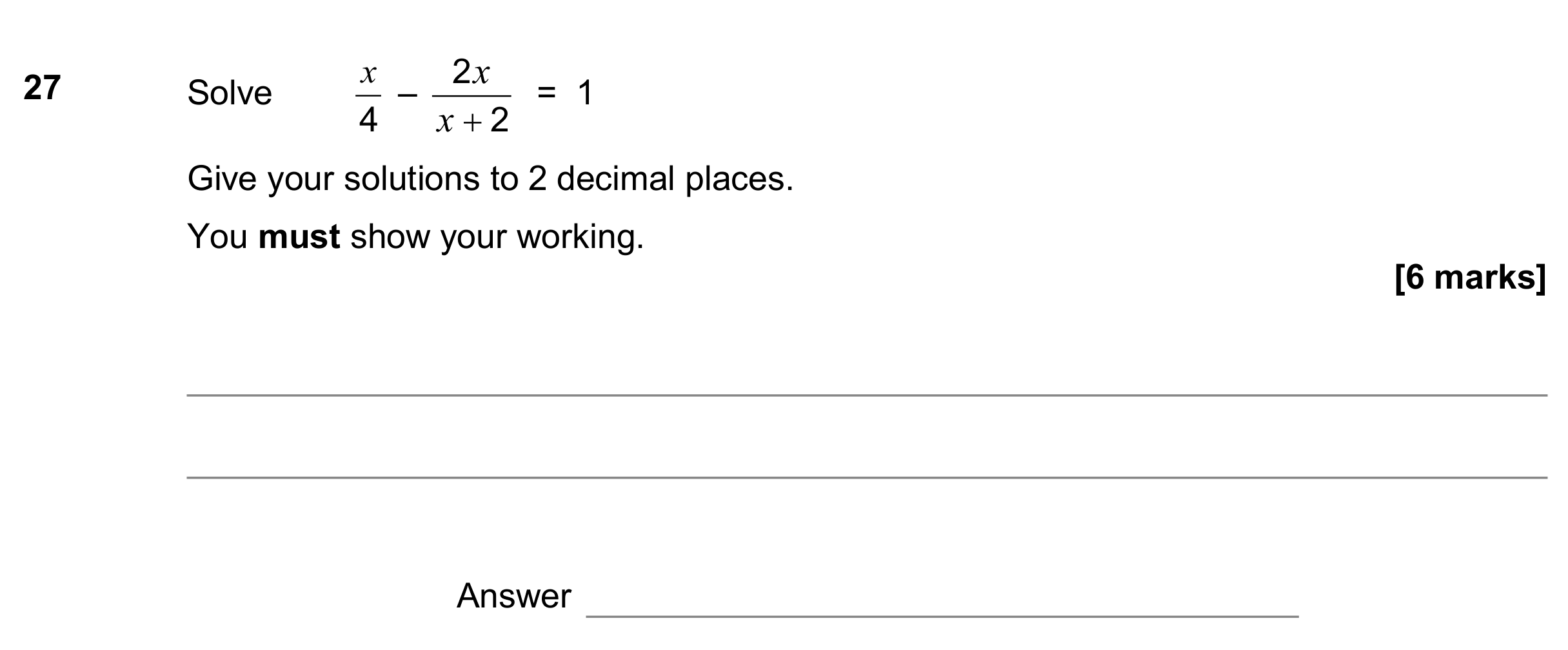 Question 27 — Algebra Fractions — AQA GCSE November 2017