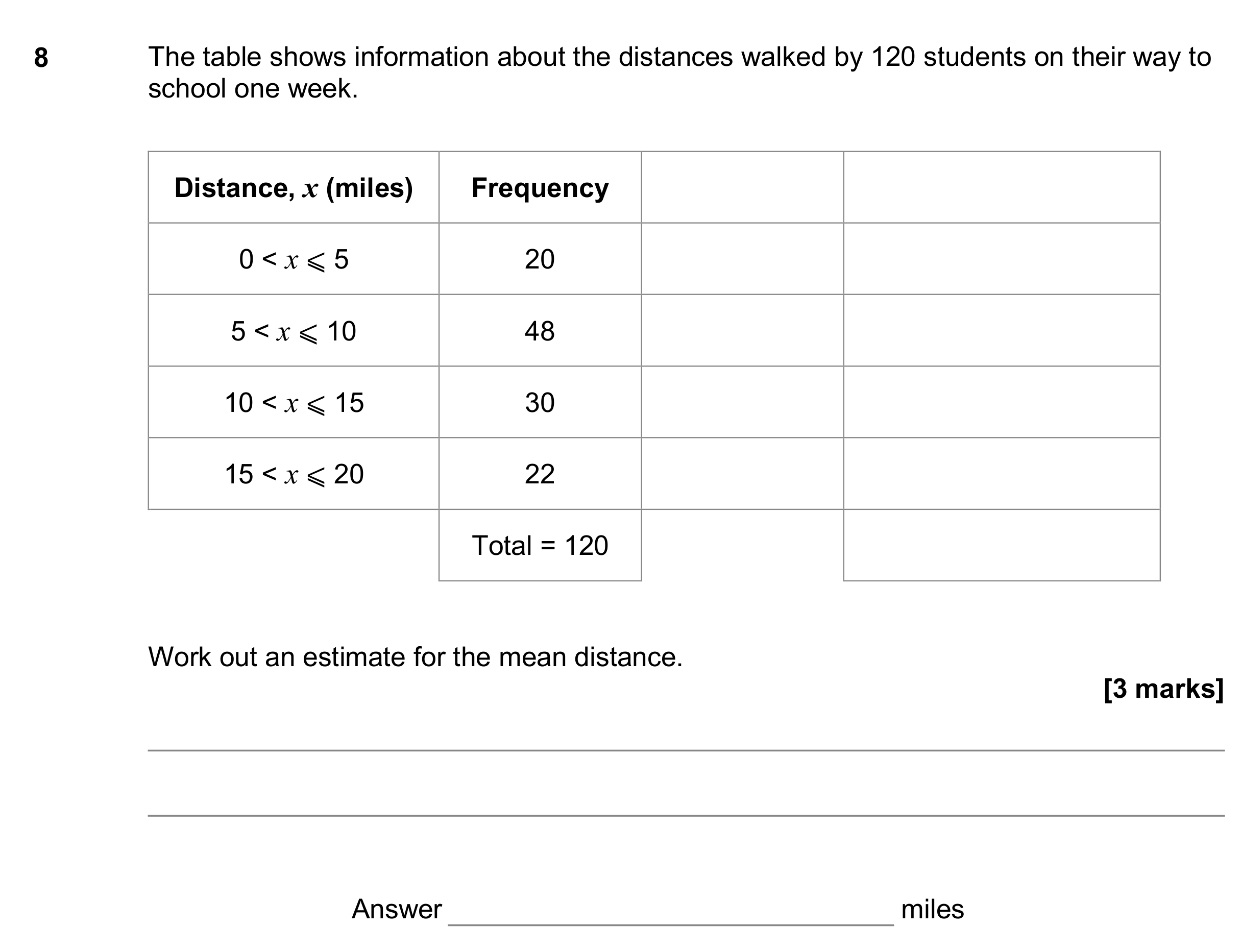 Question 8 — Frequency Tables — AQA GCSE November 2017