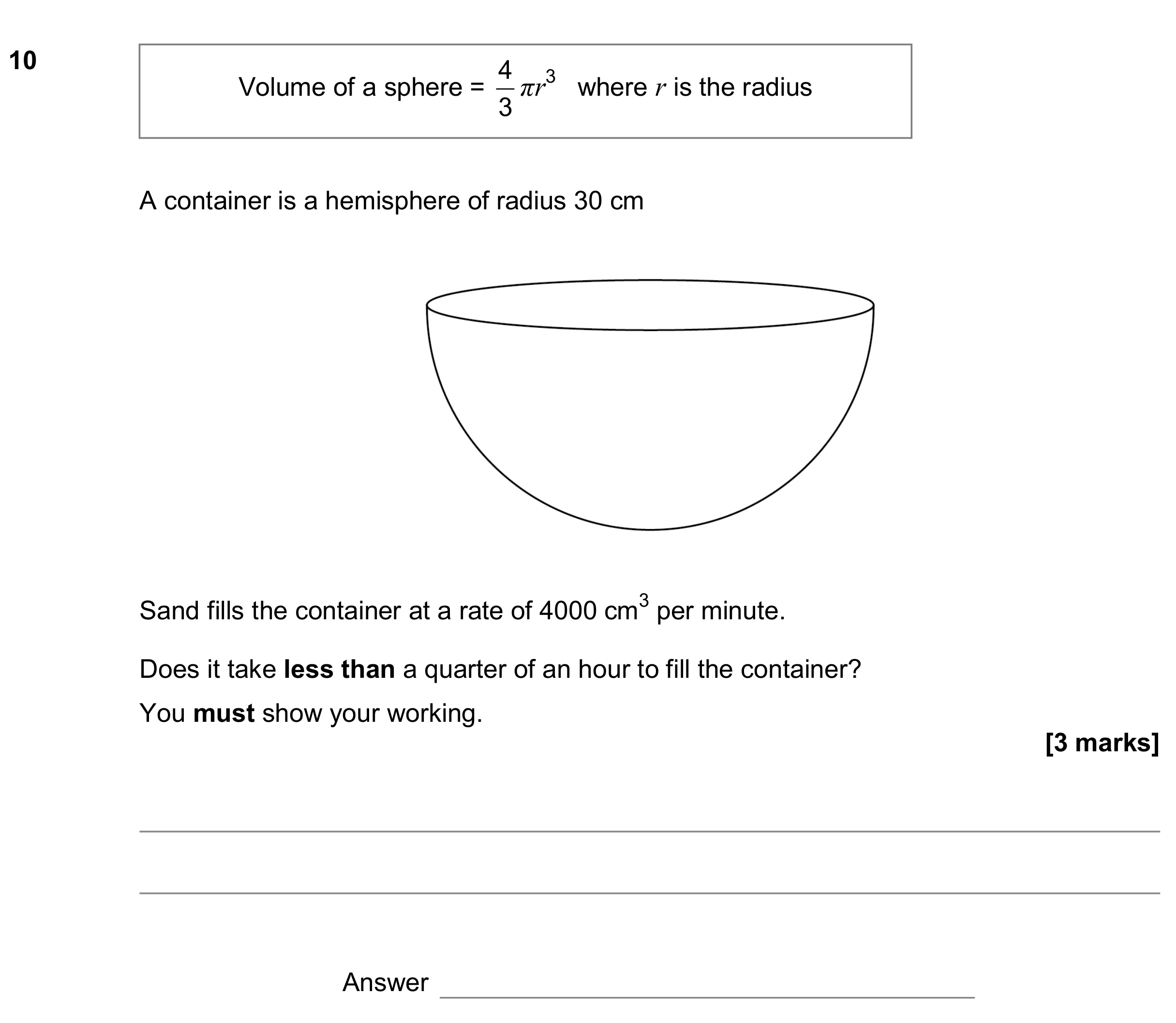 Question 10 — Surface Area and Volume — AQA GCSE June 2018