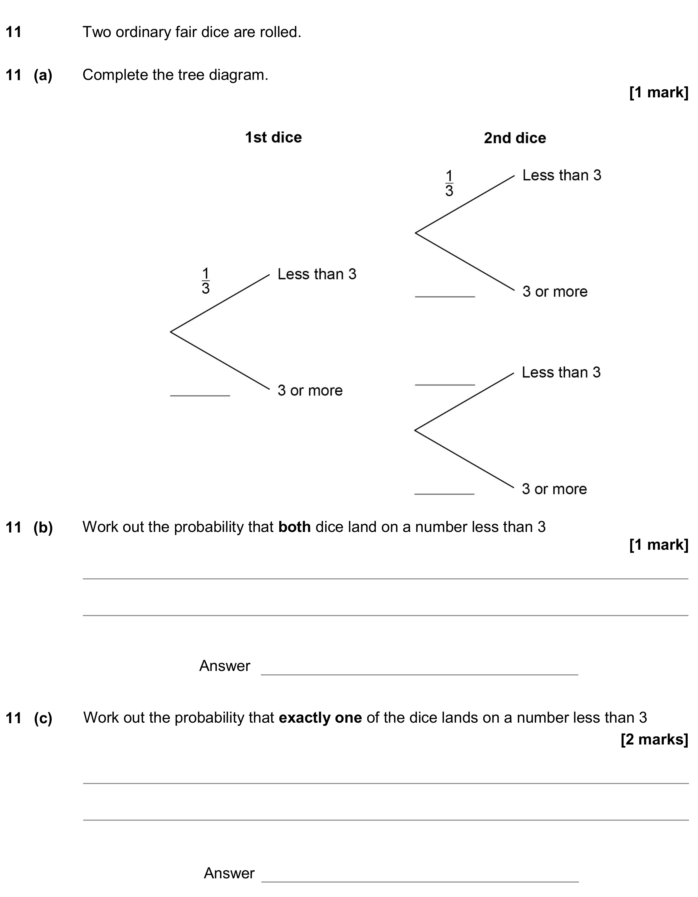 Question 11 — Probability — AQA GCSE June 2018
