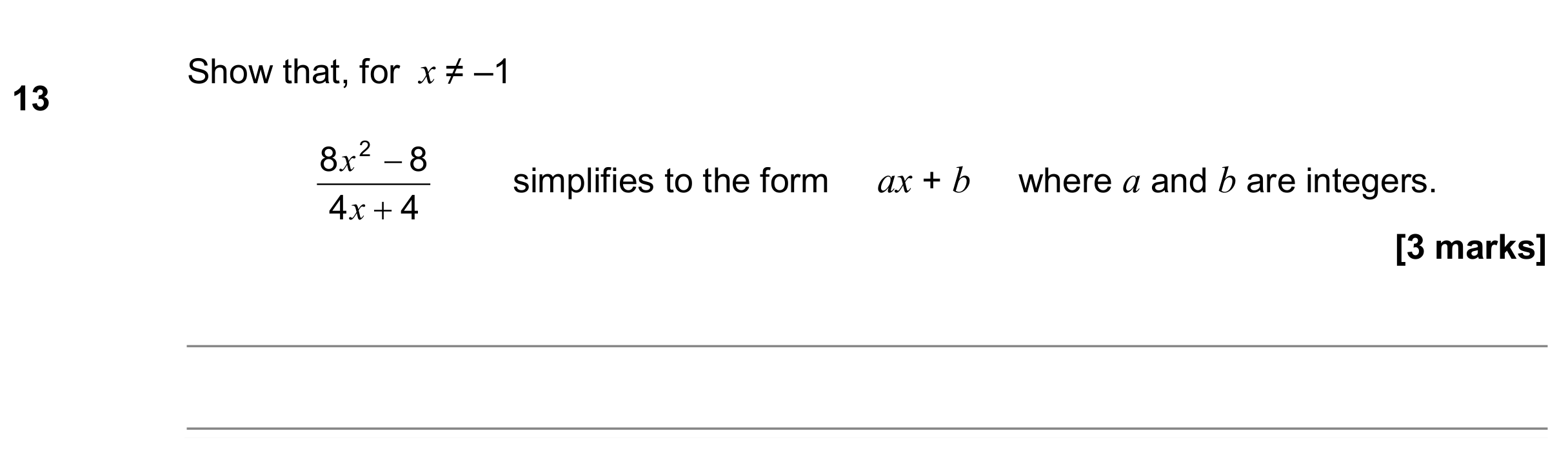 Question 13 — Algebra Fractions — AQA GCSE June 2018