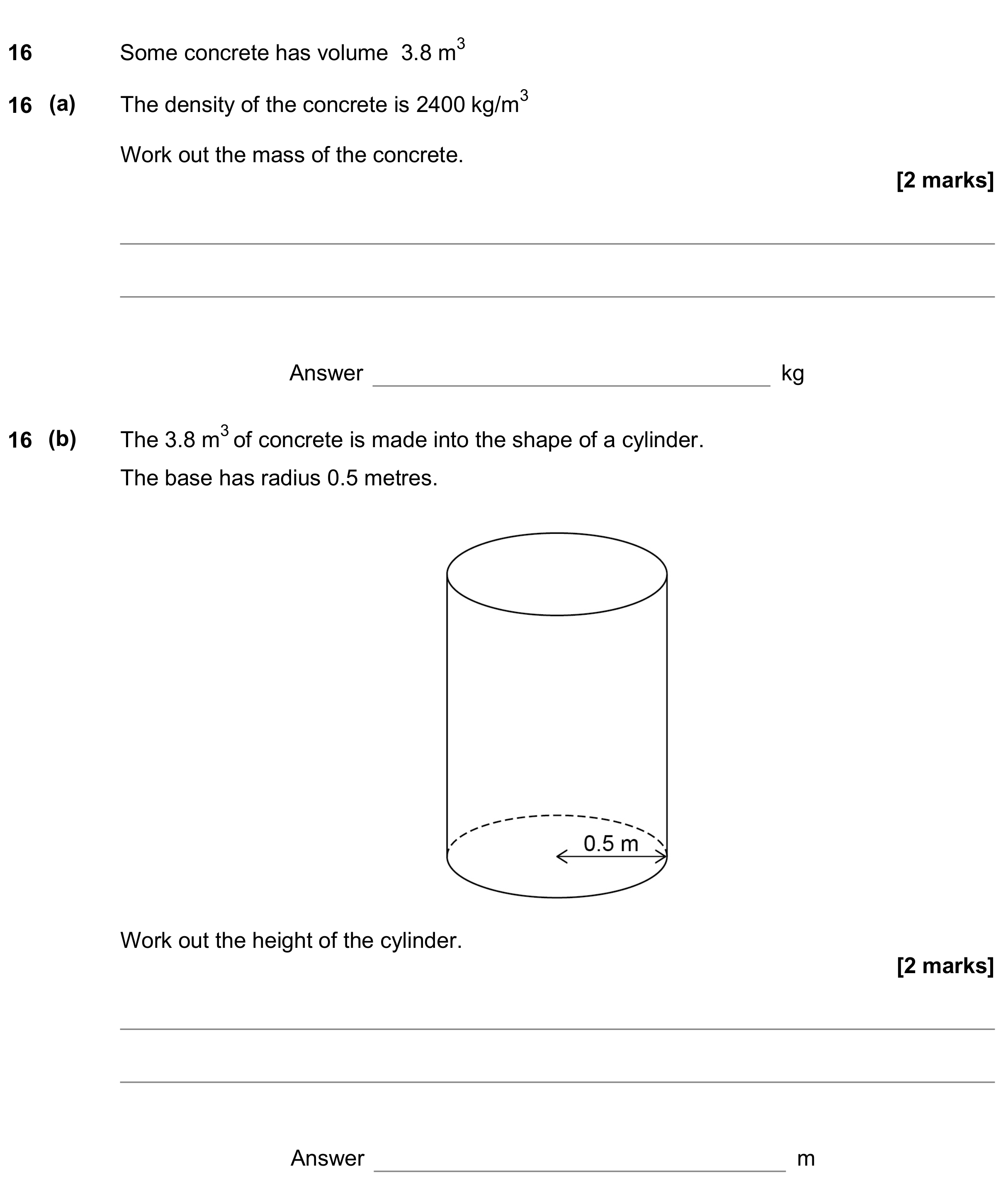 Question 16 — Speed/Distance/Time/Density/Pressure, Surface Area and Volume — AQA GCSE June 2018