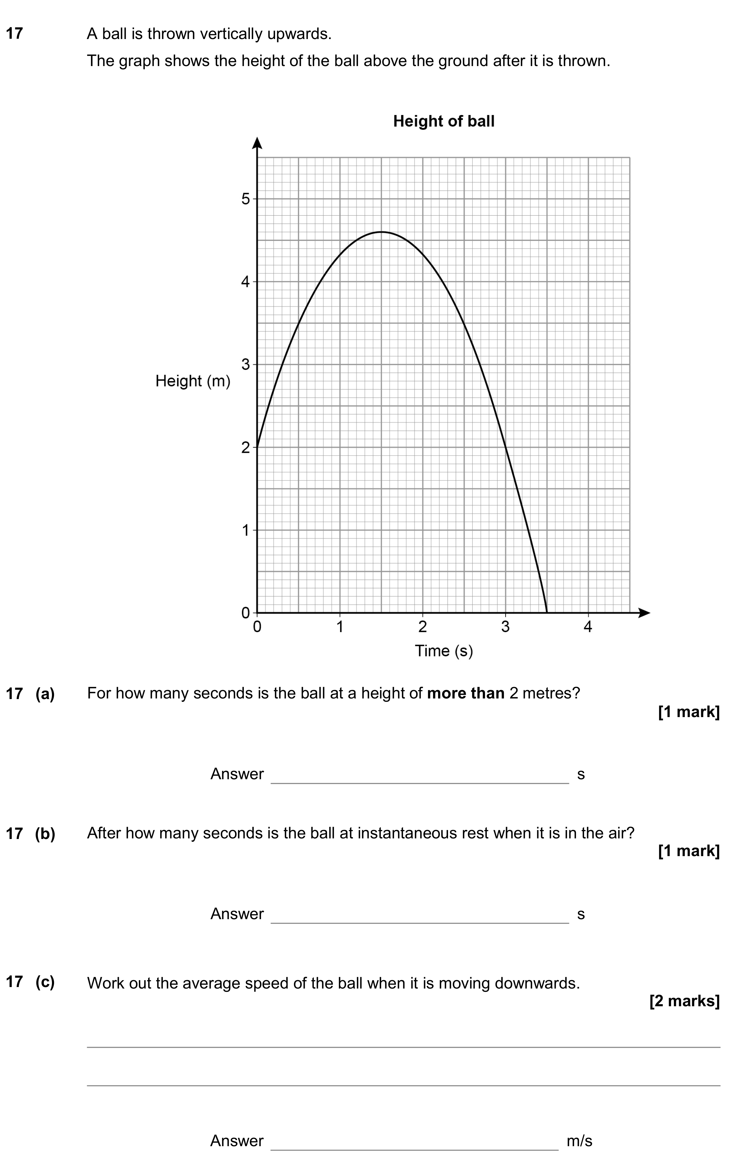 Question 17 — Interpreting Graphs, Distance Time Graph, Speed/Distance/Time/Density/Pressure — AQA GCSE June 2018