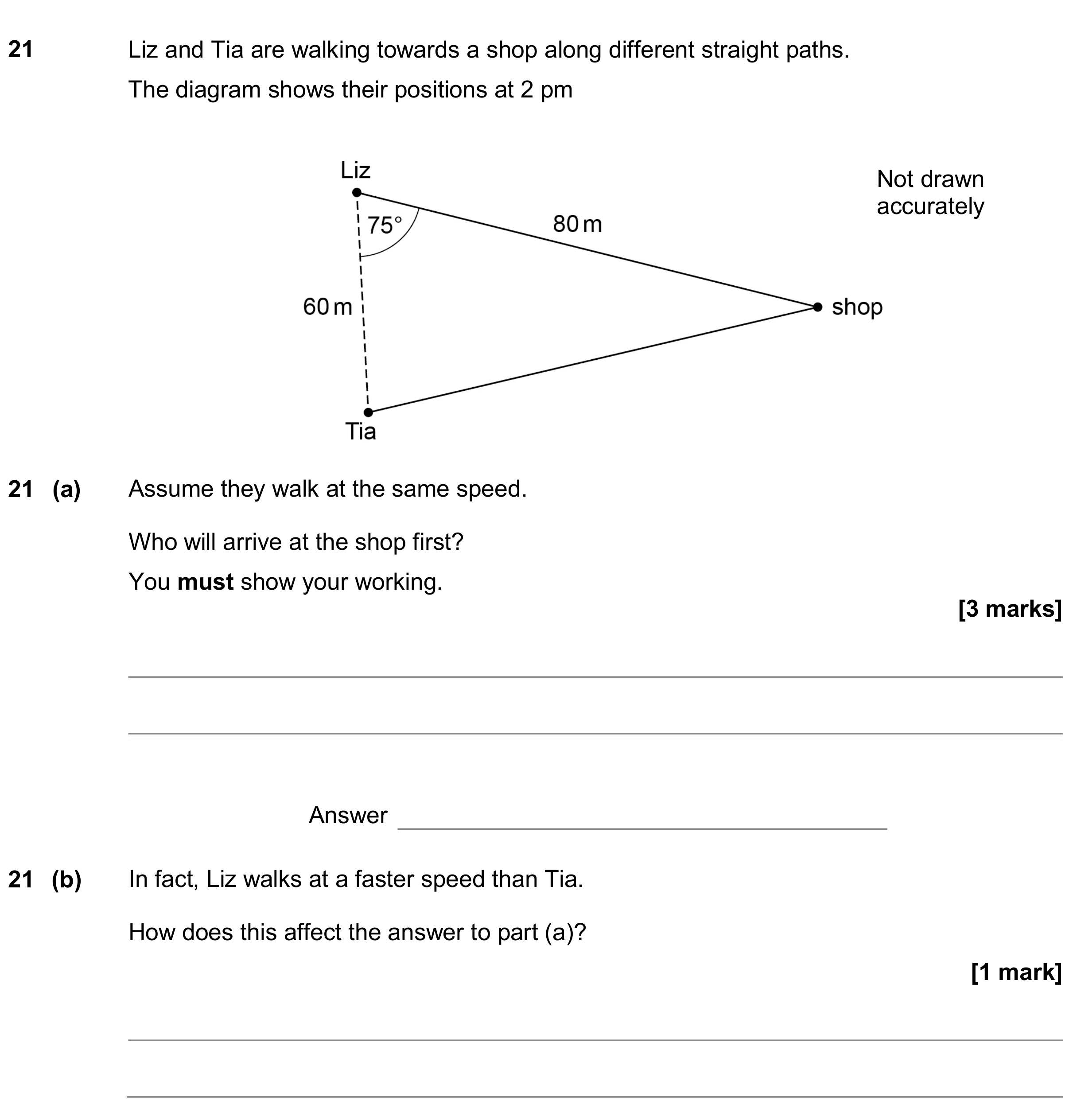 Question 21 — Sine/Cosine Rule — AQA GCSE June 2018