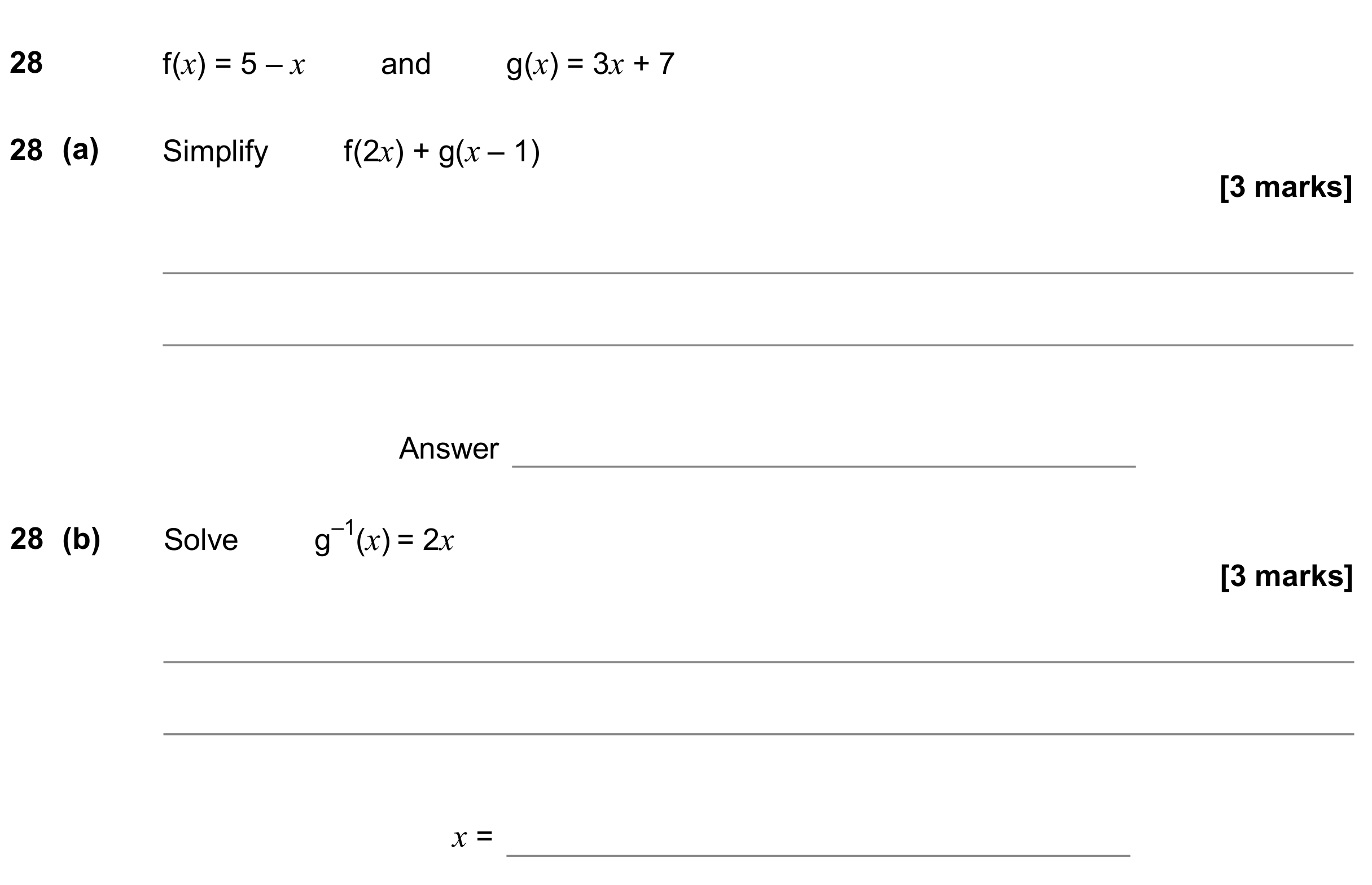 Question 28 — Functions — AQA GCSE June 2018