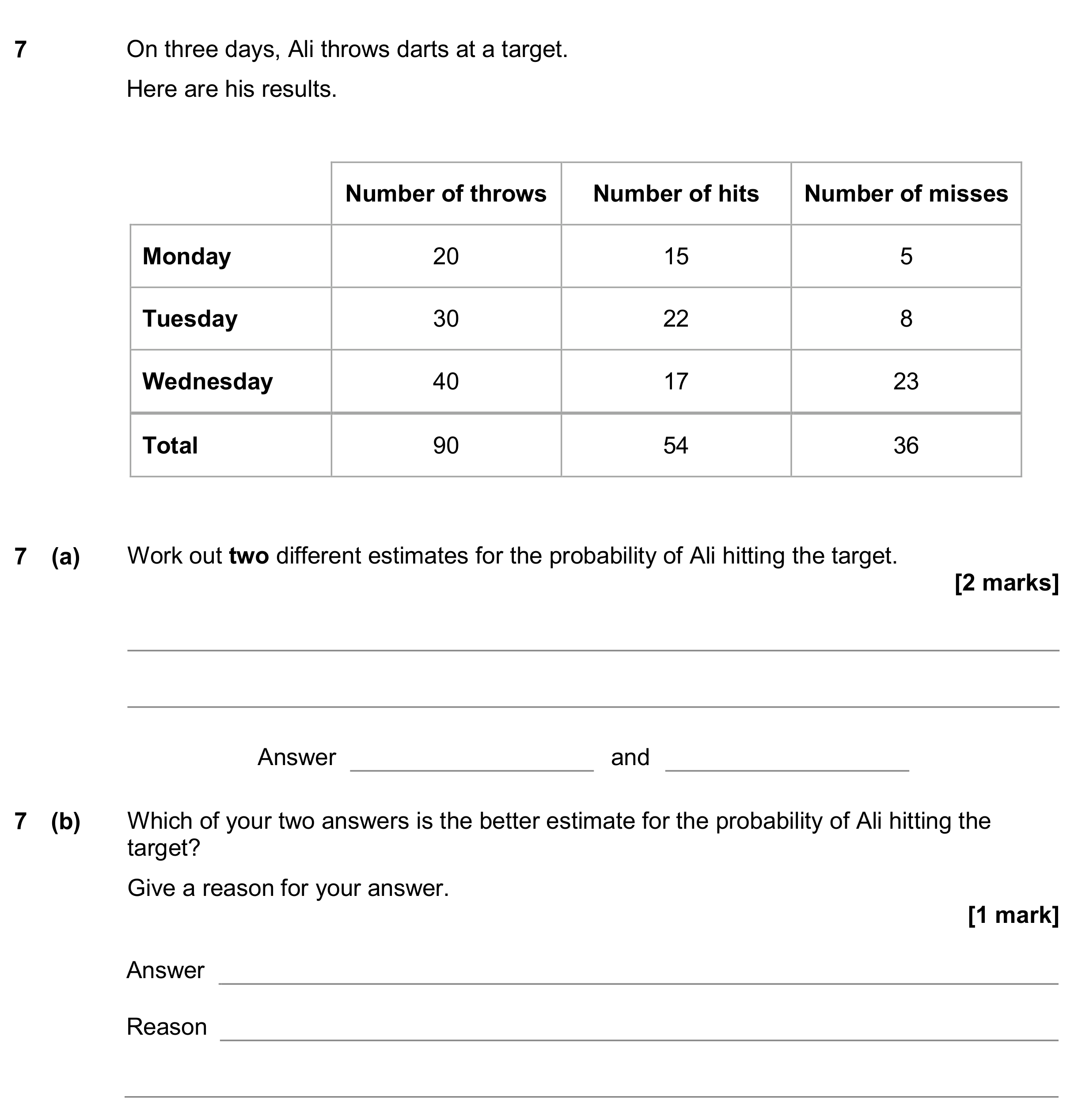 Question 7 — Probability — AQA GCSE June 2018