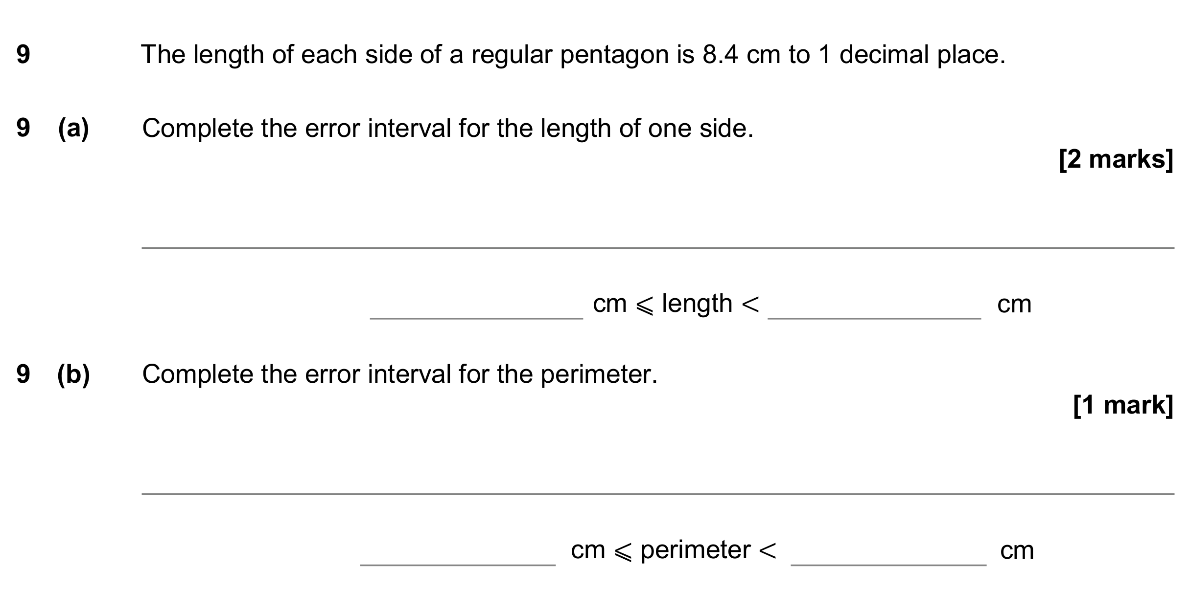 Question 9 — Rounding, Perimeter and Area — AQA GCSE June 2018
