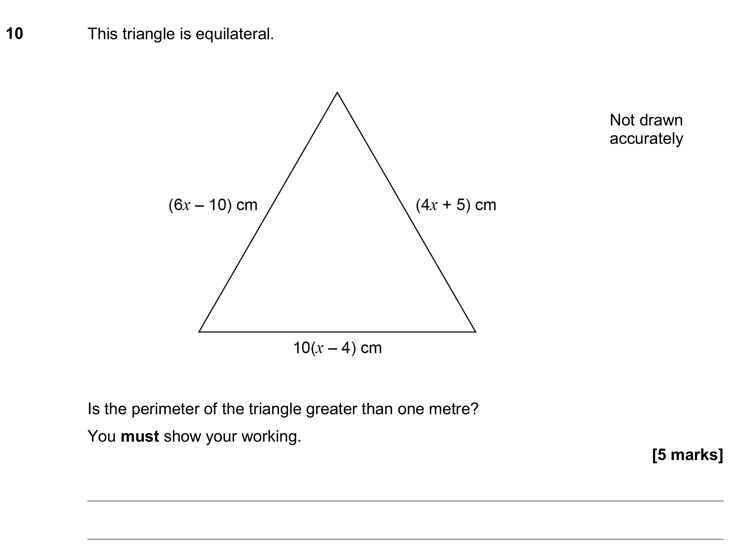 Question 10 — Perimeter and Area, Polygons, Algebra — AQA GCSE November 2018