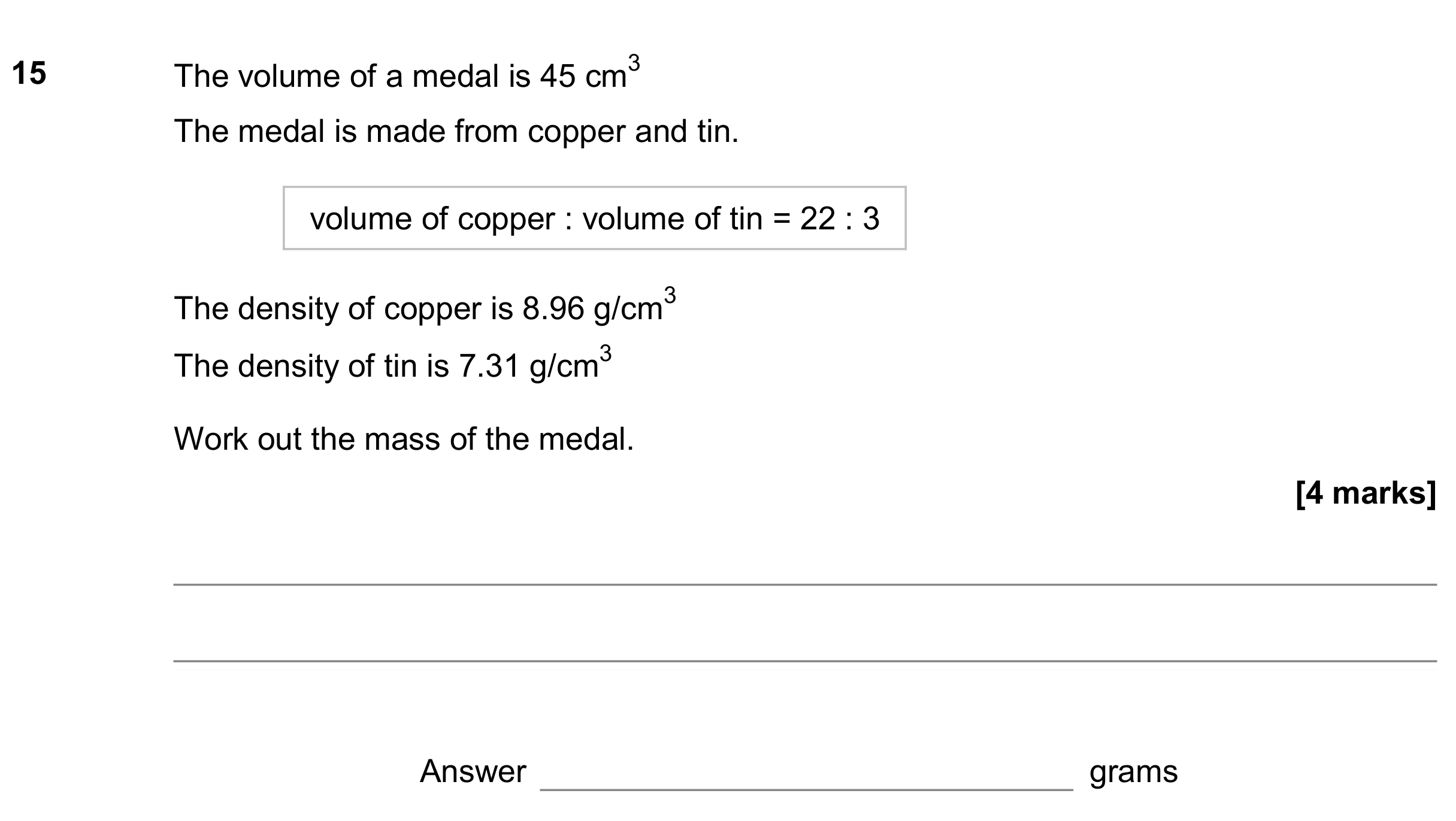 Question 15 — Ratios, Speed/Distance/Time/Density/Pressure — AQA GCSE November 2018