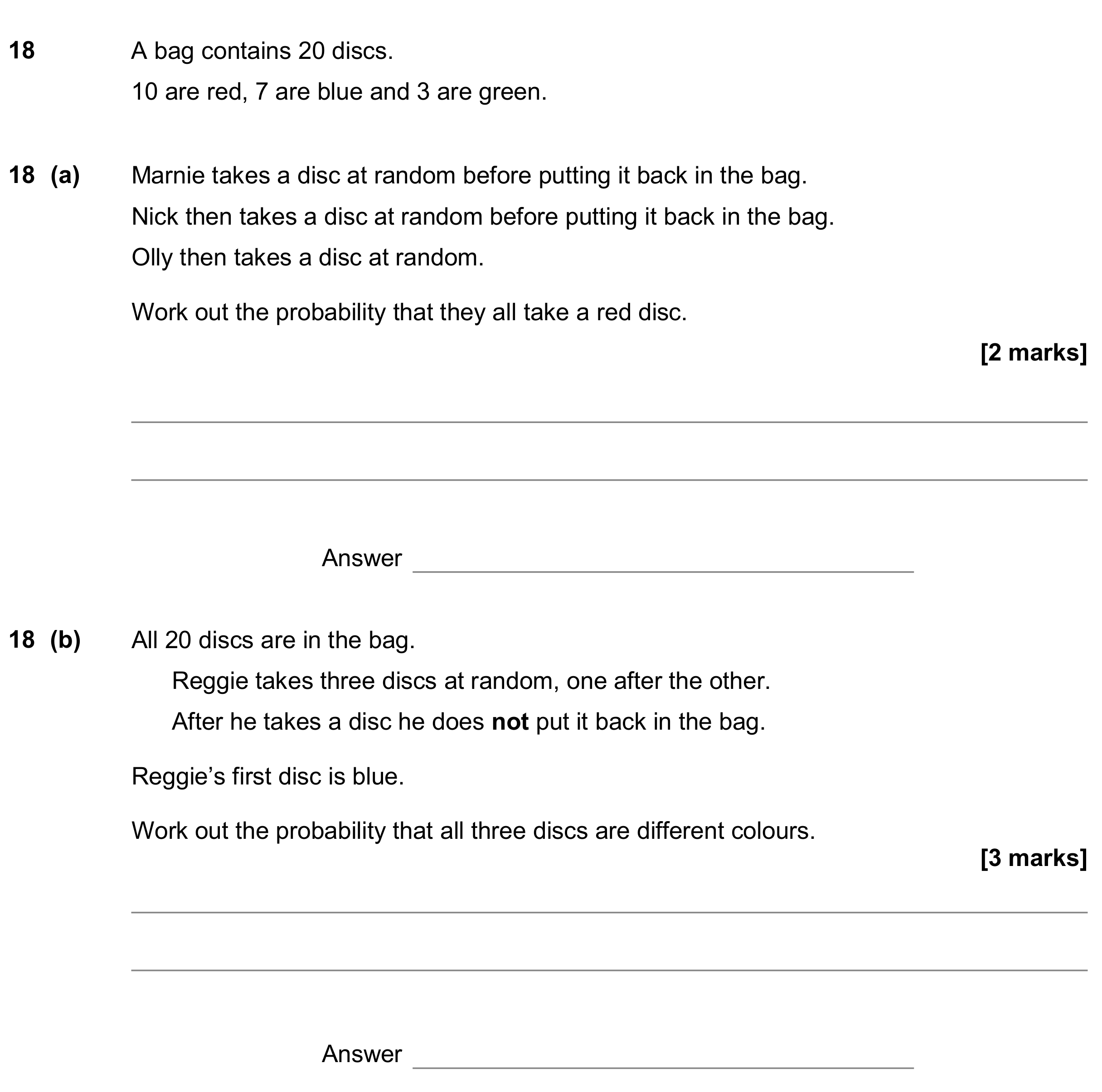 Question 18 — Probability — AQA GCSE November 2018