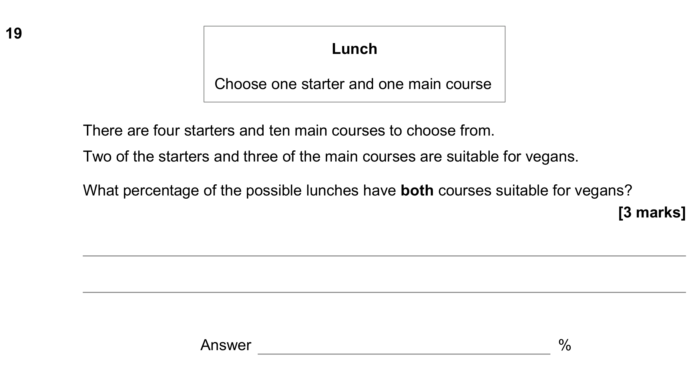 Question 19 — Combinations, Percentages — AQA GCSE November 2018