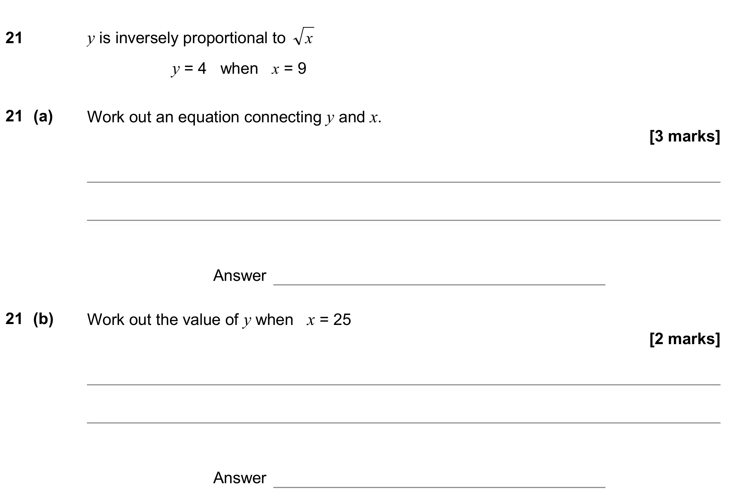 Question 21 — Proportion — AQA GCSE November 2018