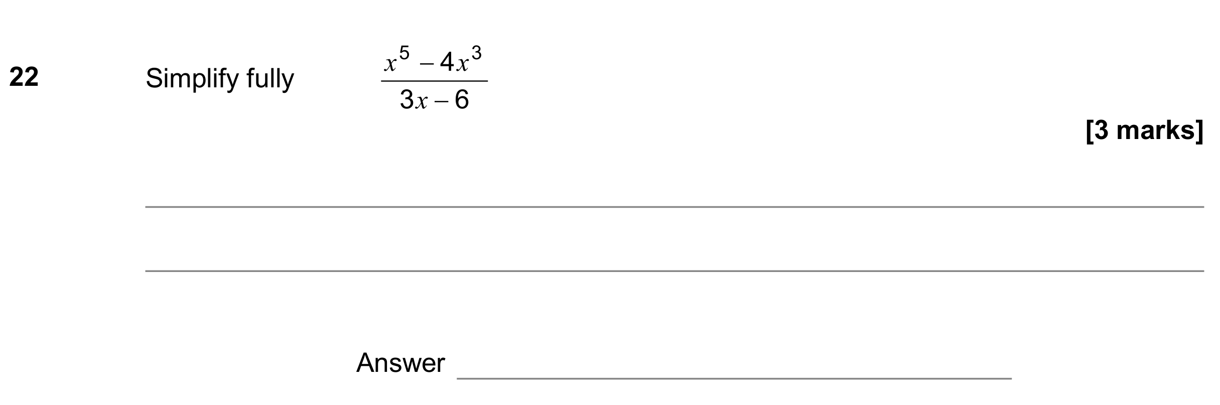 Question 22 — Algebra Fractions — AQA GCSE November 2018
