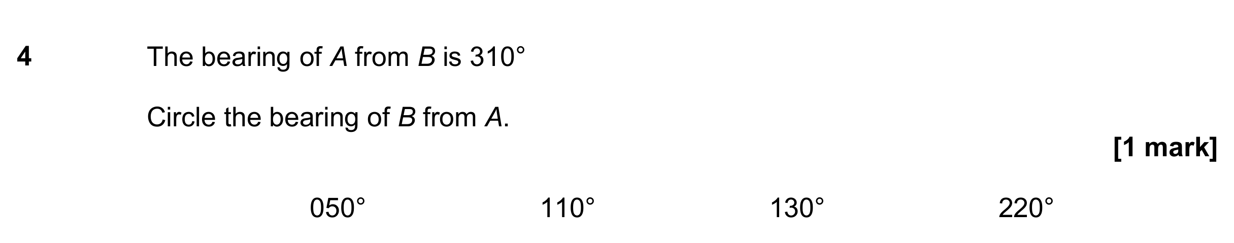 Question 4 — Bearings — AQA GCSE November 2018