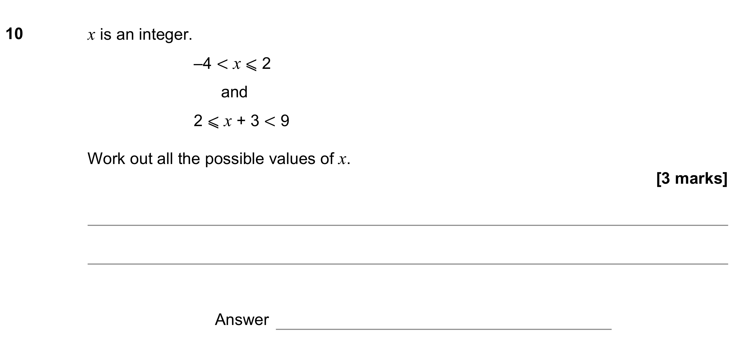 Question 10 — Inequalities — AQA GCSE June 2019