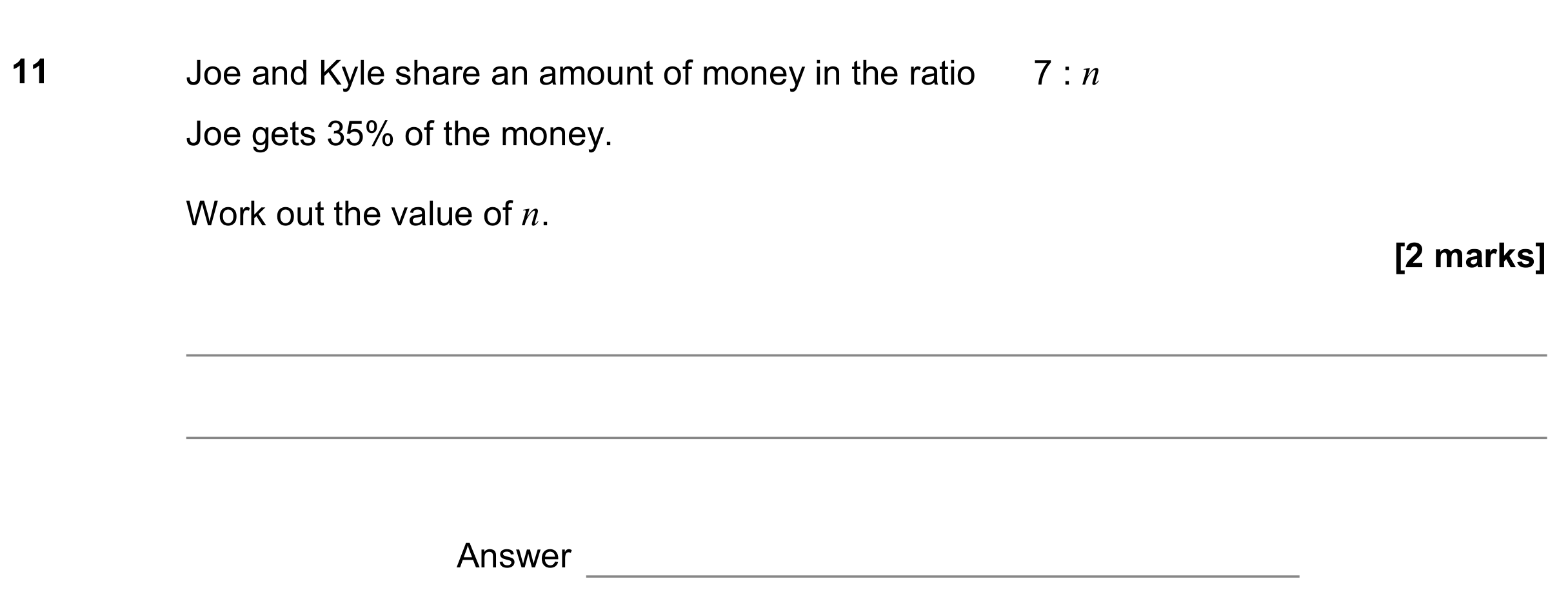 Question 11 — Ratios, Percentages — AQA GCSE June 2019