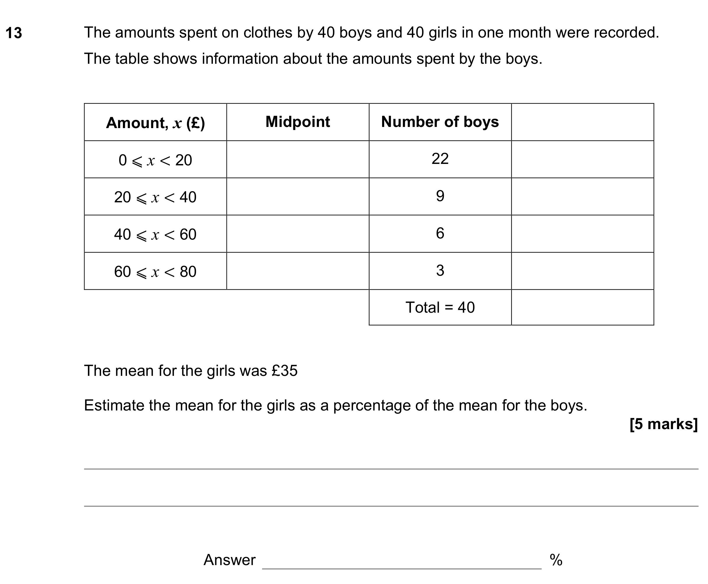 Question 13 — Frequency Tables — AQA GCSE June 2019