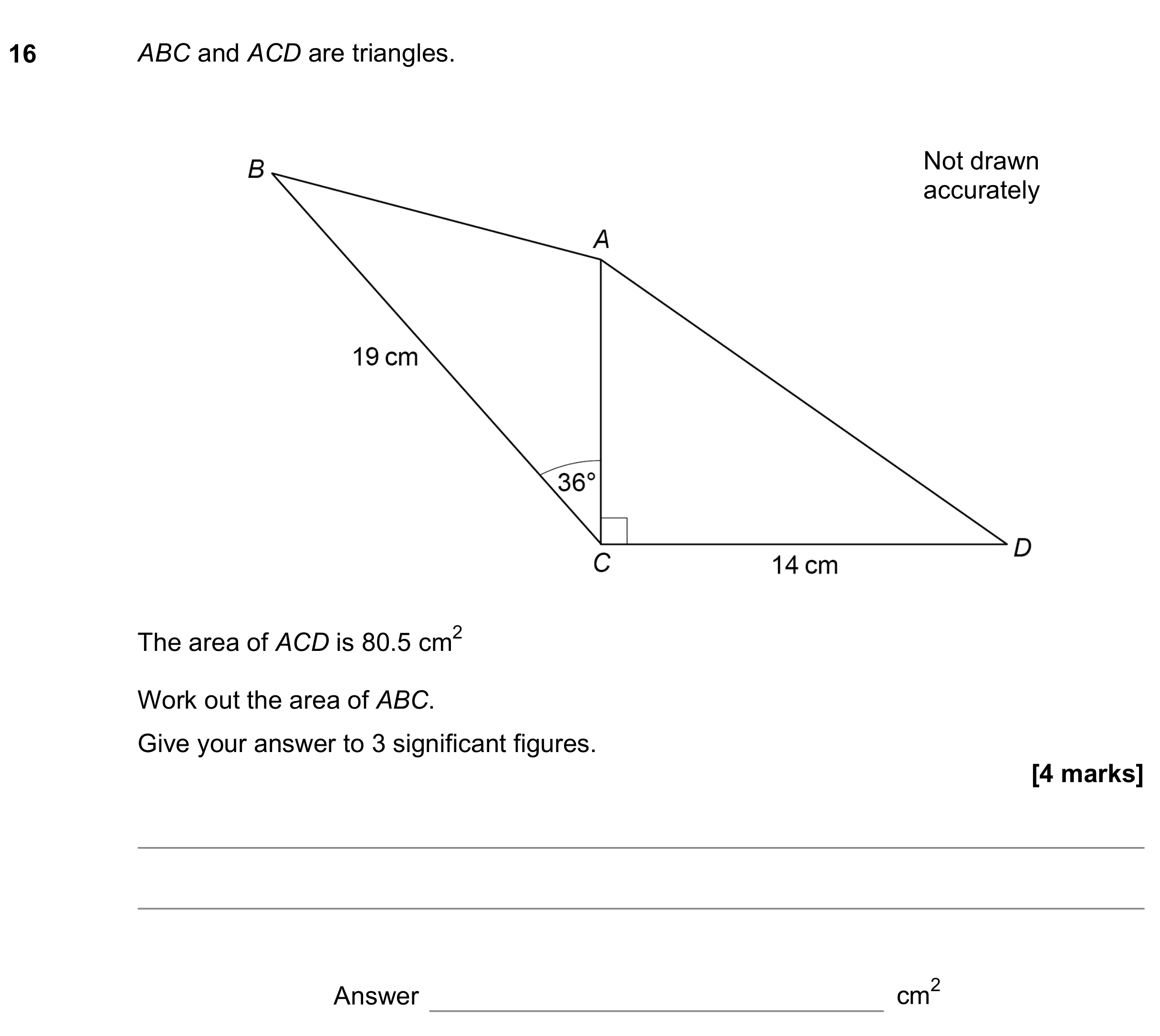 Question 16 — Perimeter and Area, Sine/Cosine Rule — AQA GCSE June 2019