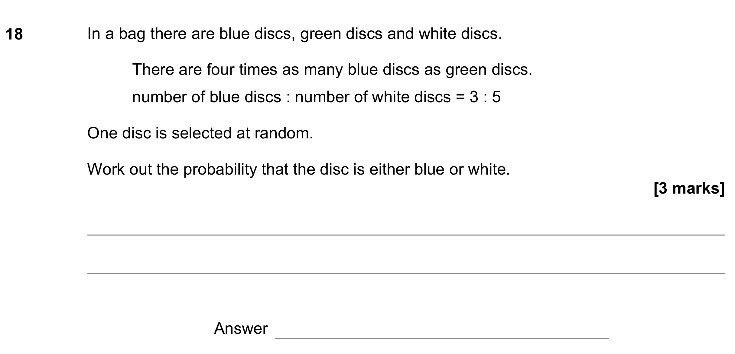 Question 18 — Probability, Ratios — AQA GCSE June 2019