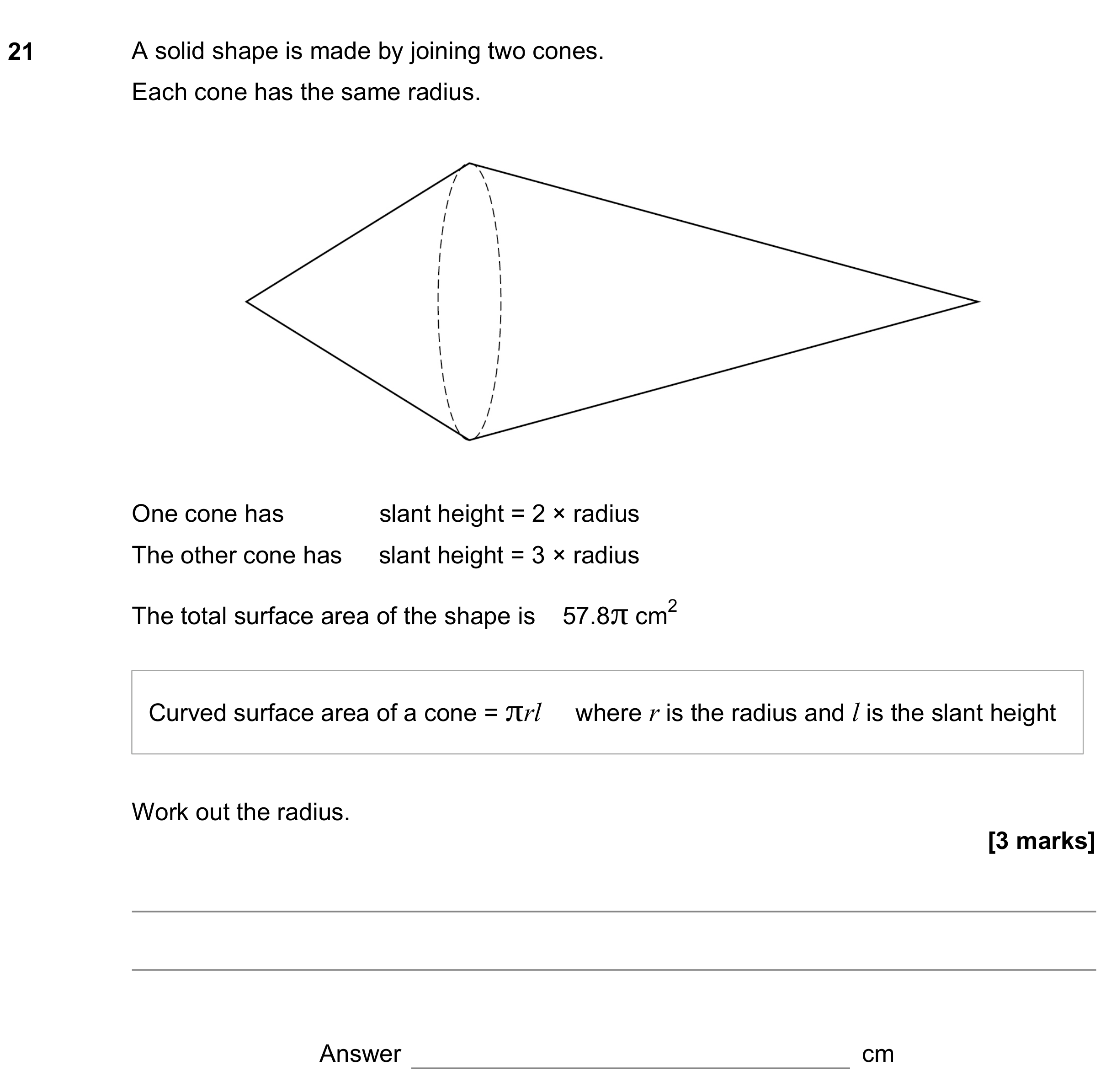 Question 21 — Surface Area and Volume — AQA GCSE June 2019