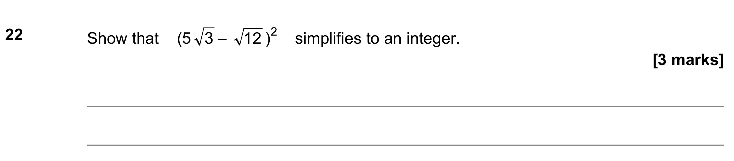 Question 22 — Surds — AQA GCSE June 2019